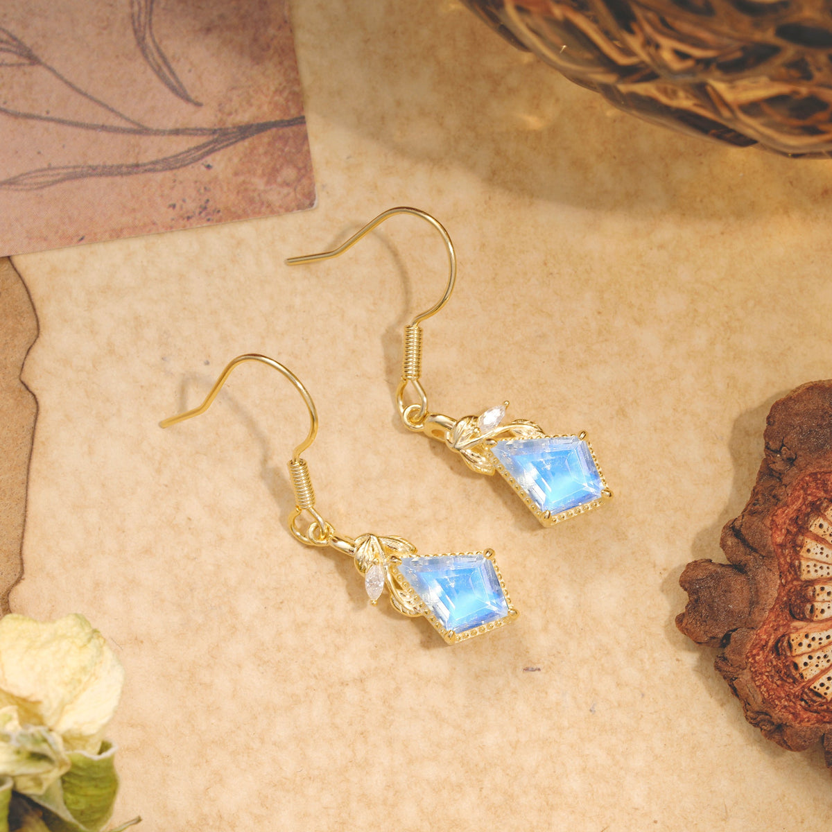 Classic Sparkling Geometric Moonstone Drop Earrings
