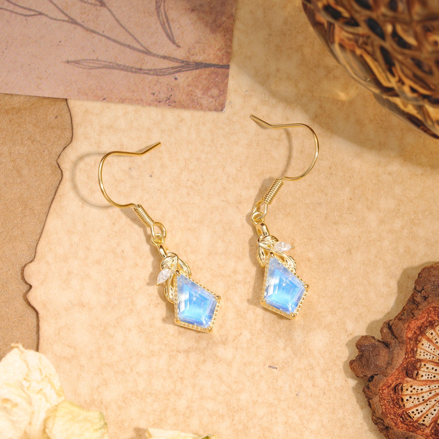 Classic Sparkling Geometric Moonstone Drop Earrings