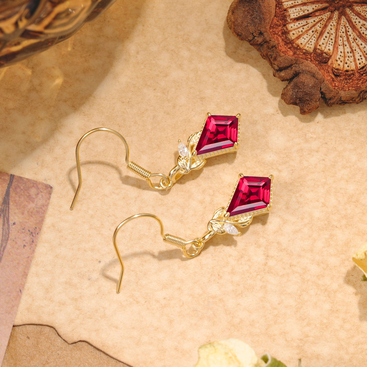 Classic Sparkling Geometric Ruby Drop Earrings