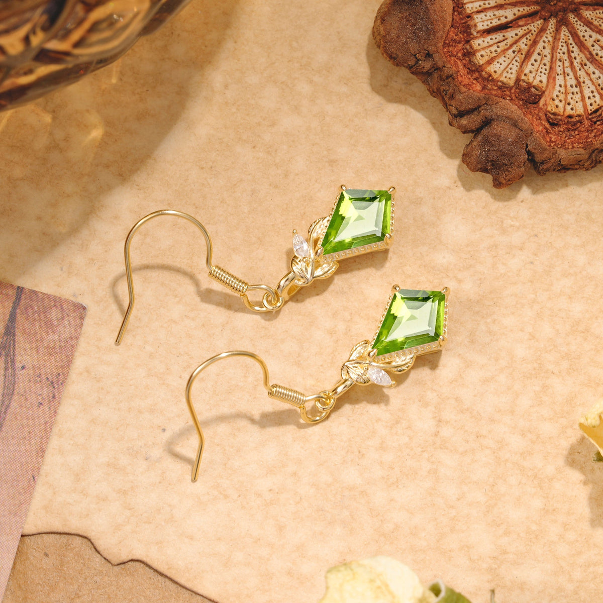 Classic Sparkling Geometric Peridot Drop Earrings