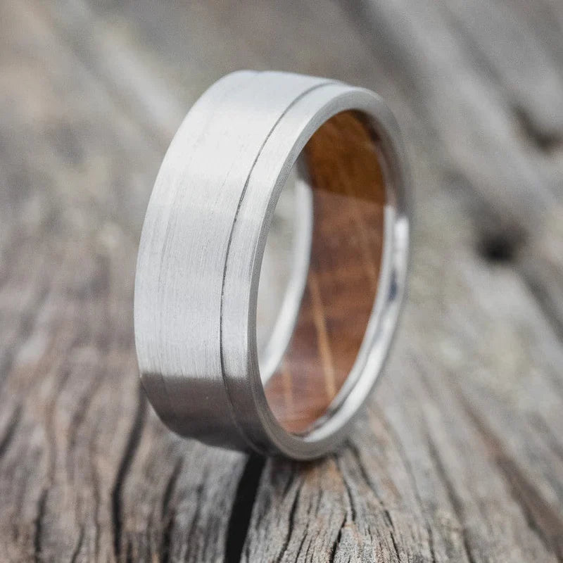 "Sedona" - Whiskey Barrel Lined Wedding Ring - Titanium (6mm) - Size 9 1/2