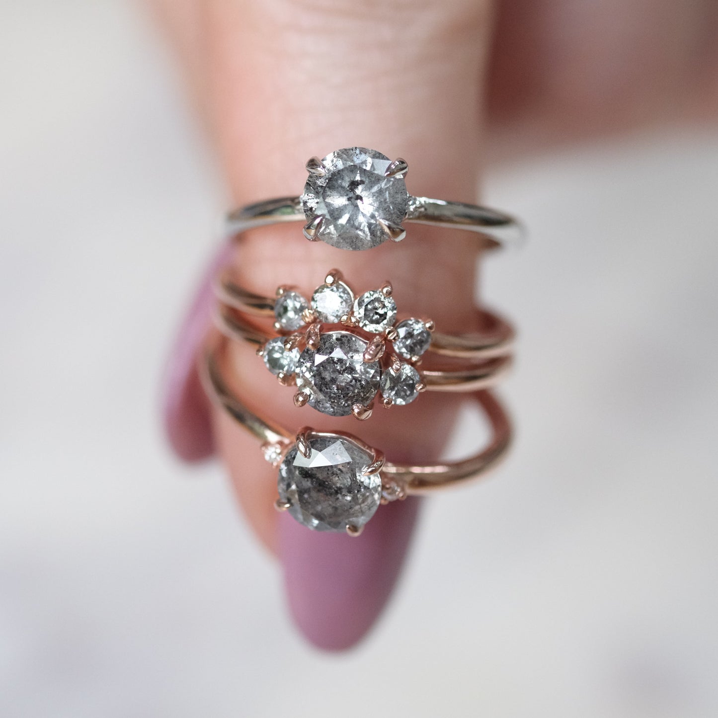 Ursa Wedding Ring, 4 Salt and Pepper Diamond, Round Band