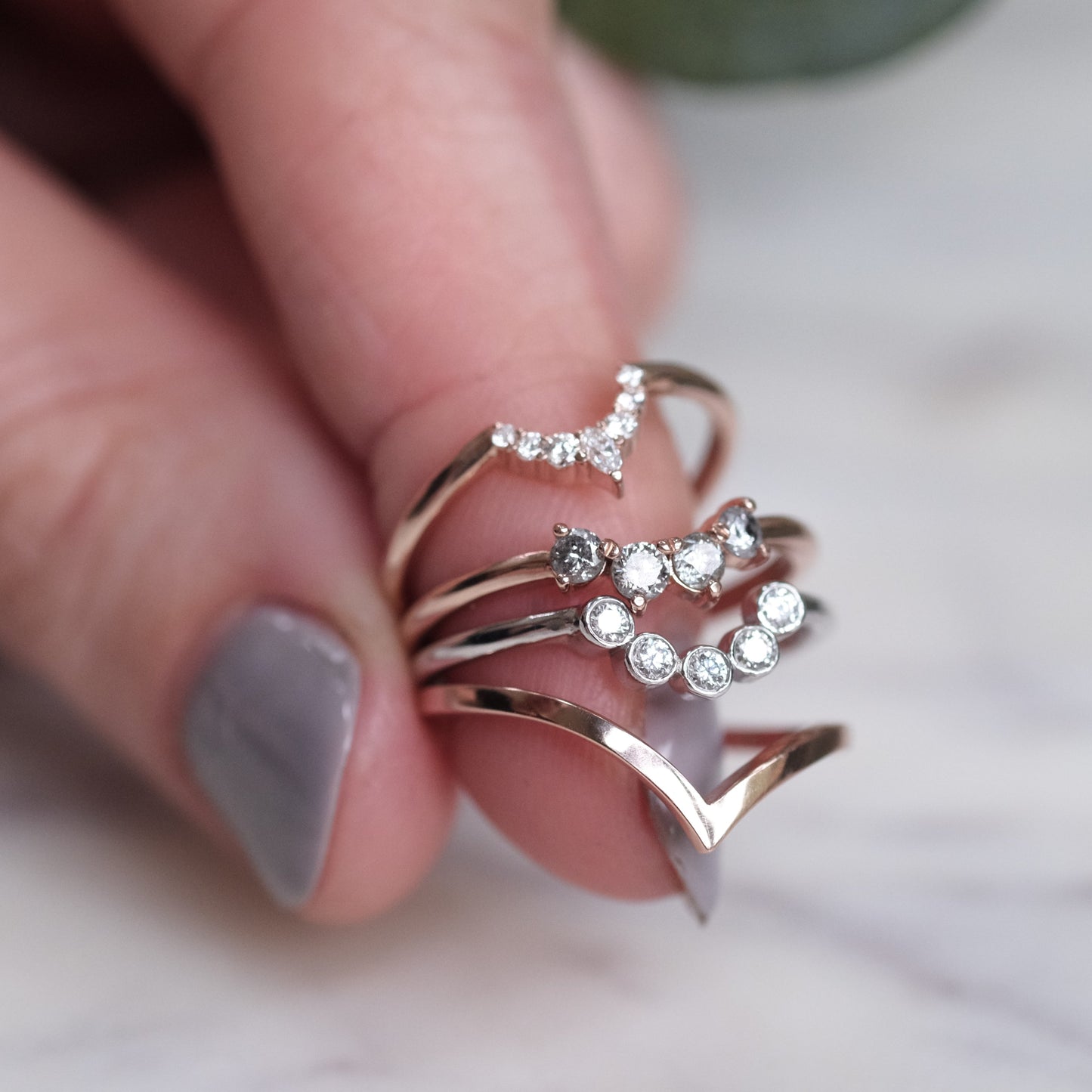 Ursa Wedding Ring, 4 Salt and Pepper Diamond, Round Band
