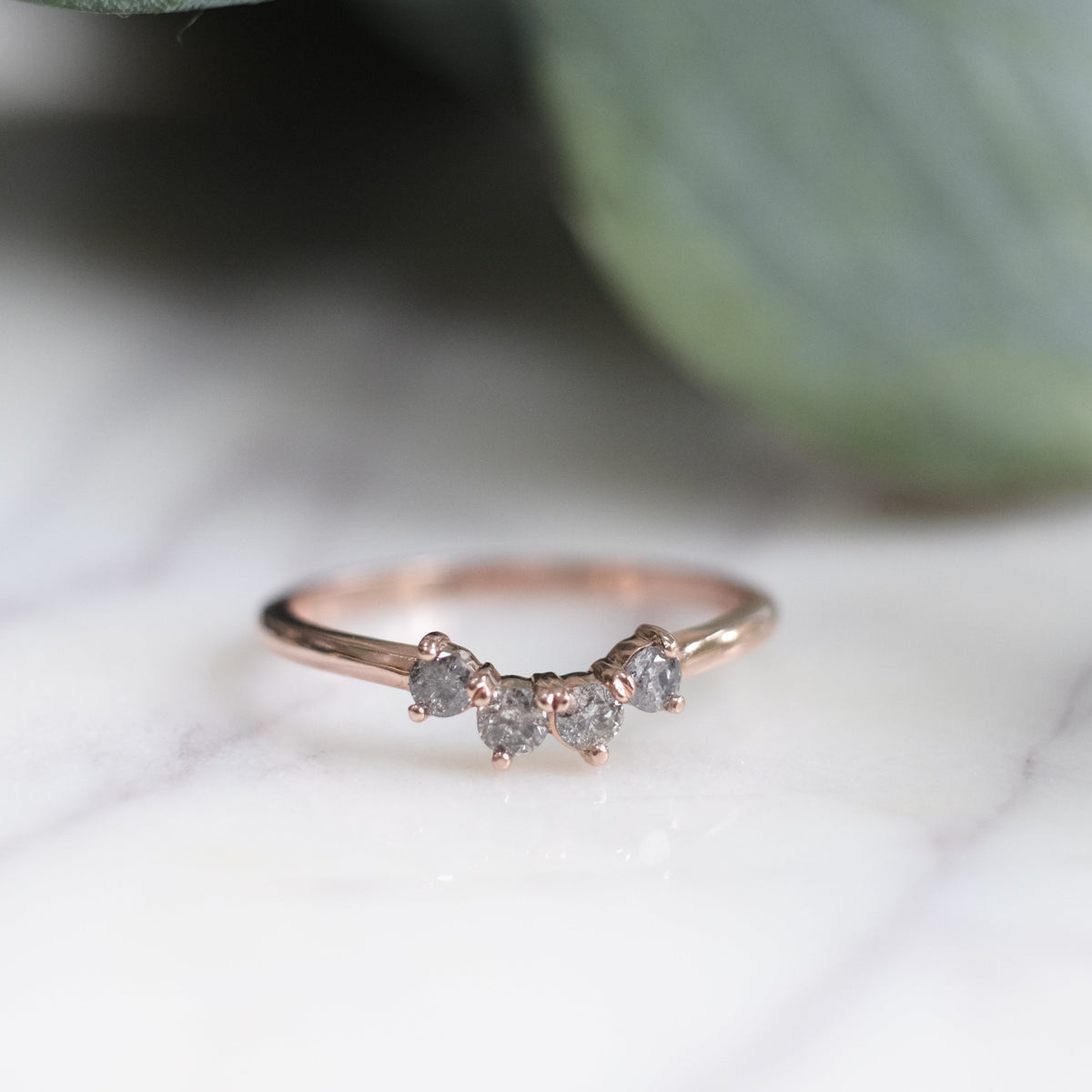 Ursa Wedding Ring, 4 Salt and Pepper Diamond, Round Band