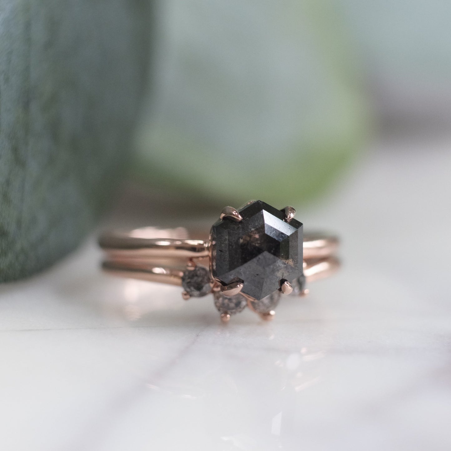 Ursa Wedding Ring, 4 Salt and Pepper Diamond, Round Band
