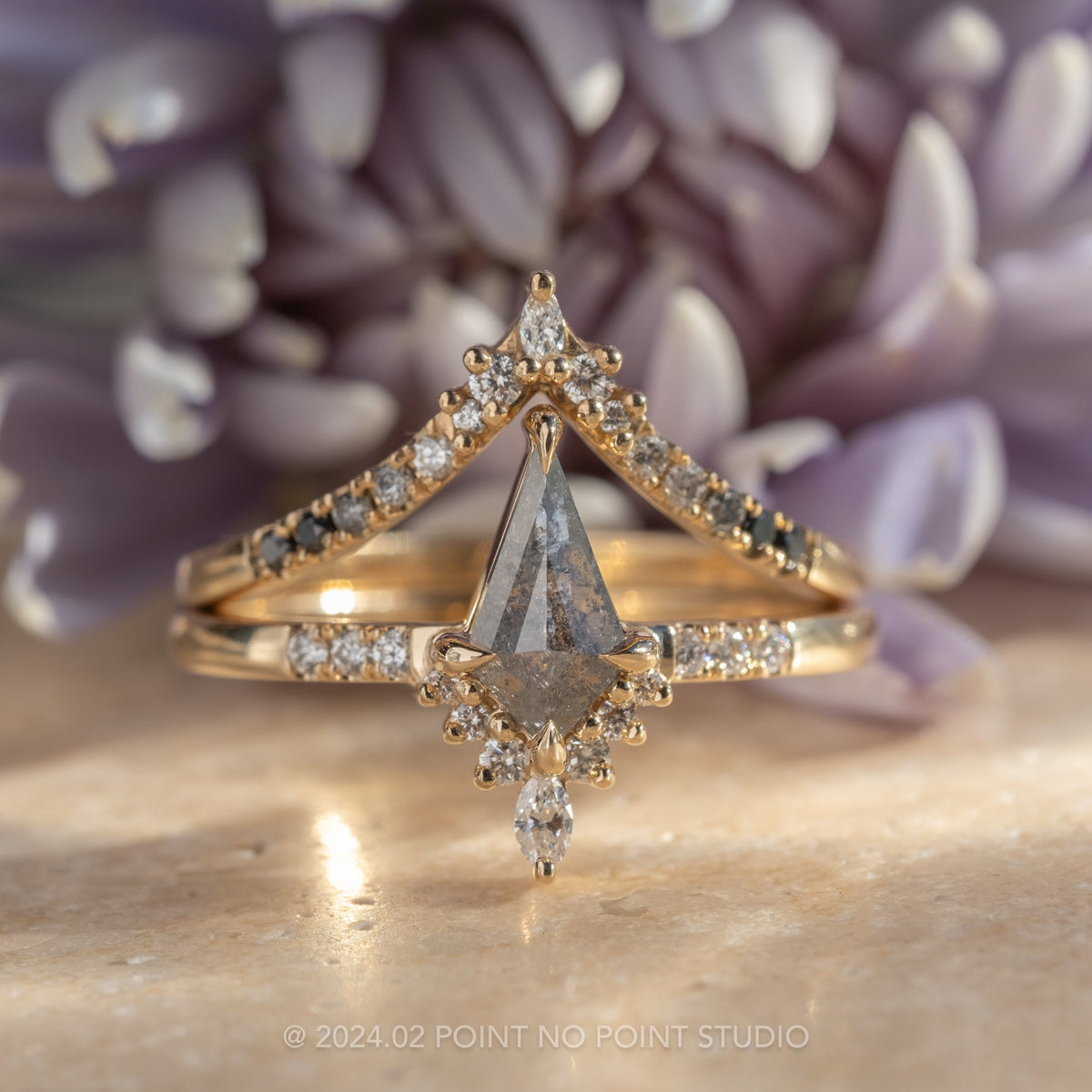.85 Carat Salt and Pepper Kite Diamond Engagement Ring, Avaline Setting