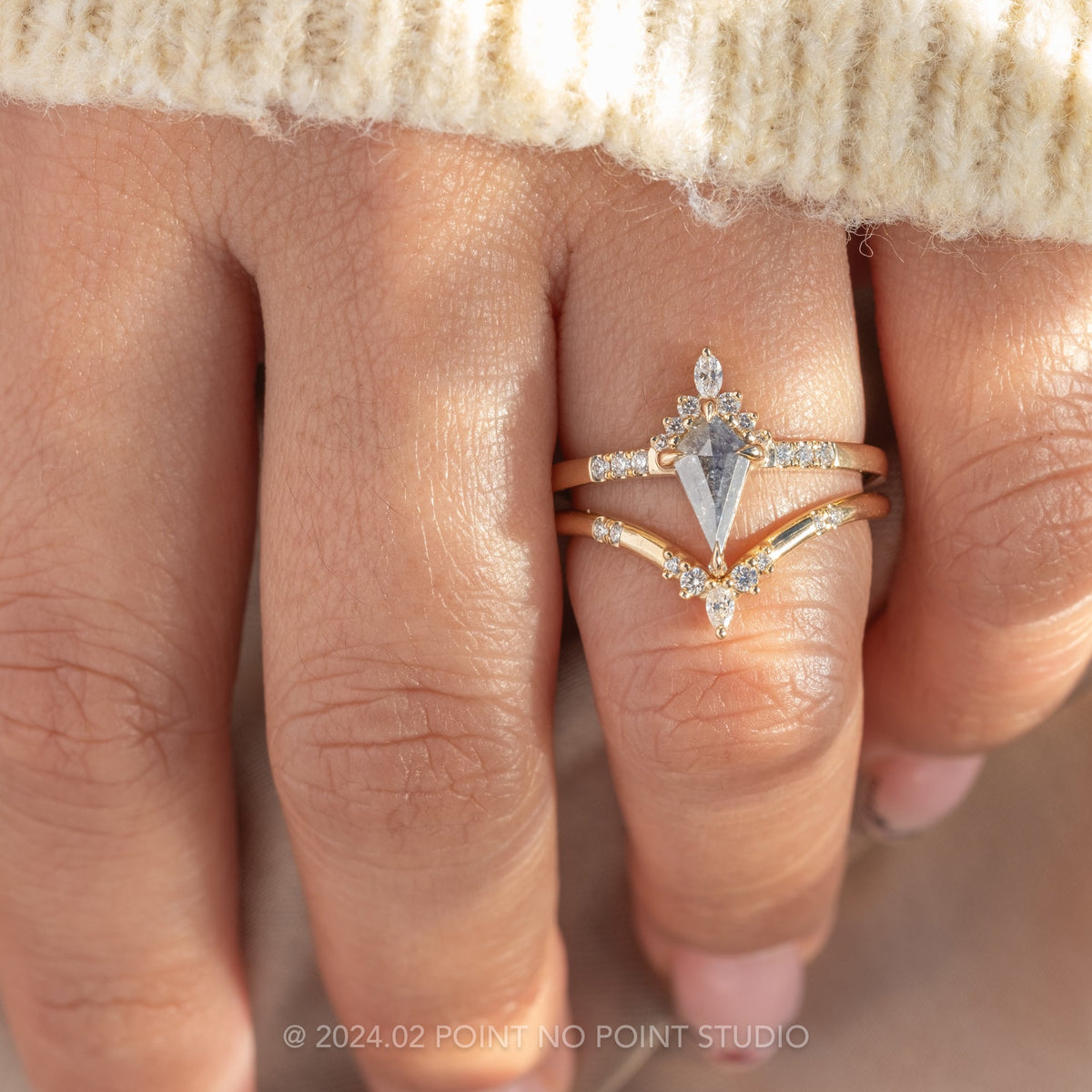 .85 Carat Salt and Pepper Kite Diamond Engagement Ring, Avaline Setting