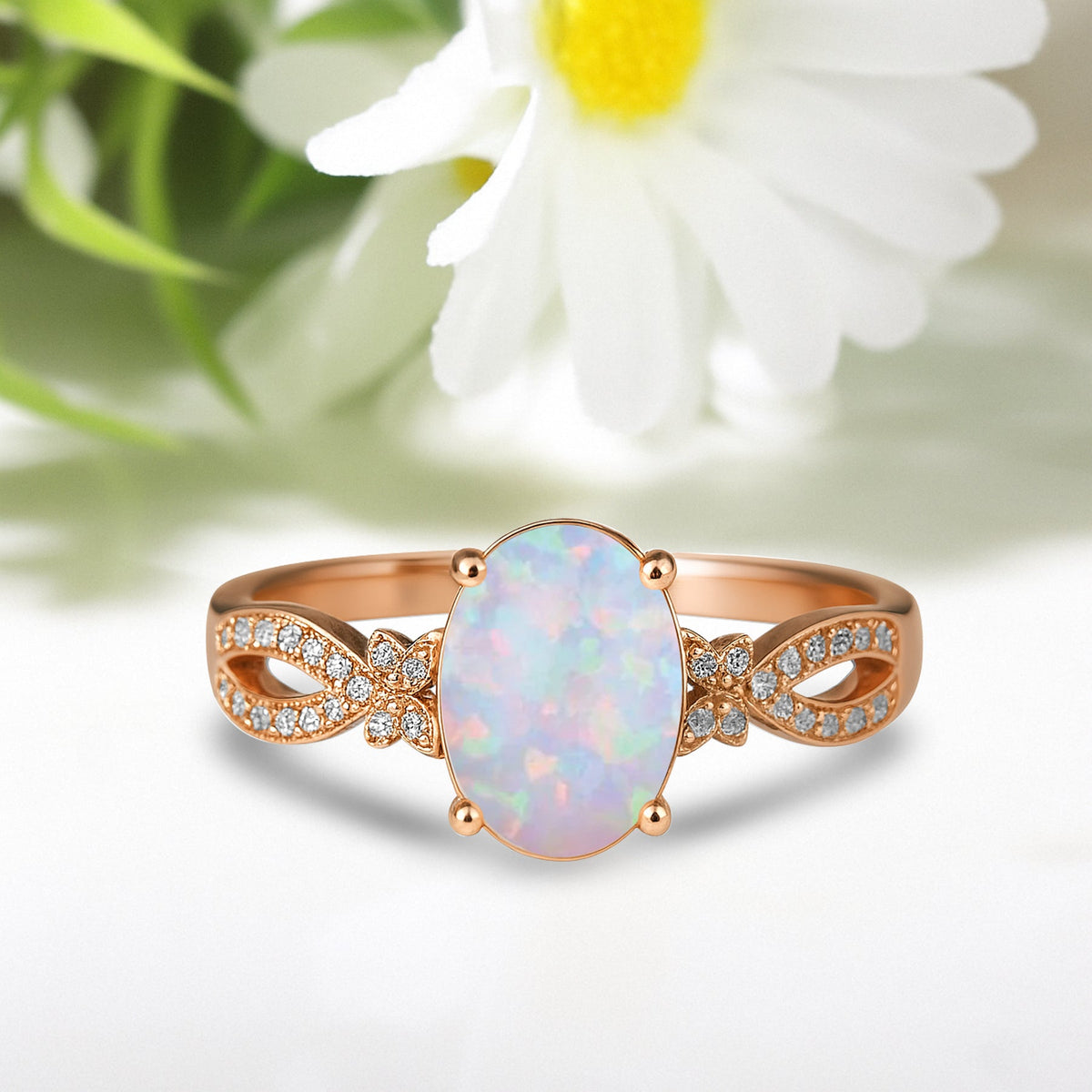 Inifnity 3.5 Ct Oval Cut Lab Created Opal Milgrain Engagement Ring