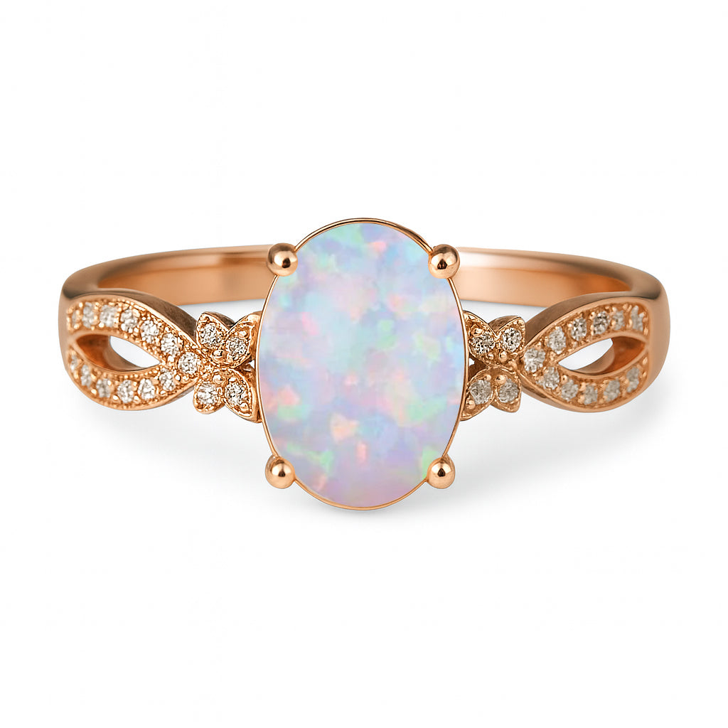 Inifnity 3.5 Ct Oval Cut Lab Created Opal Milgrain Engagement Ring