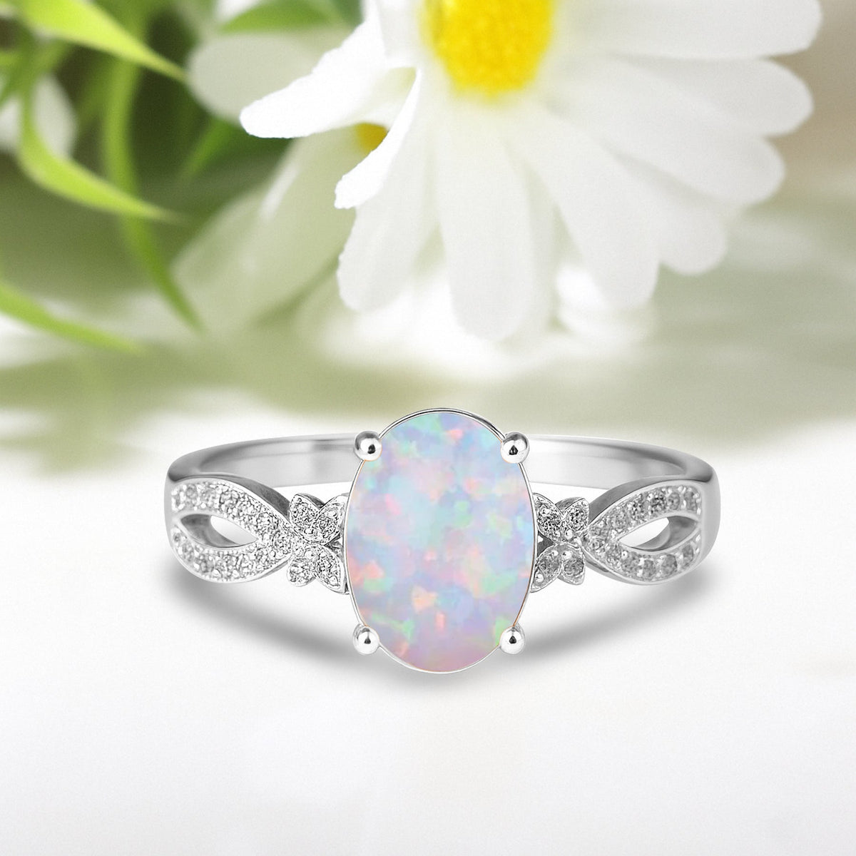 Inifnity 3.5 Ct Oval Cut Lab Created Opal Milgrain Engagement Ring