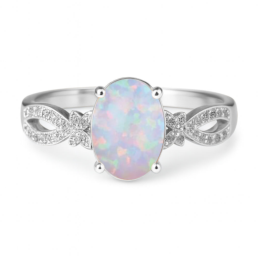 Inifnity 3.5 Ct Oval Cut Lab Created Opal Milgrain Engagement Ring