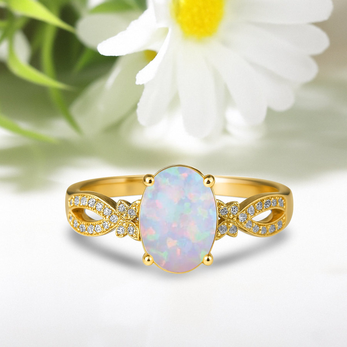 Inifnity 3.5 Ct Oval Cut Lab Created Opal Milgrain Engagement Ring