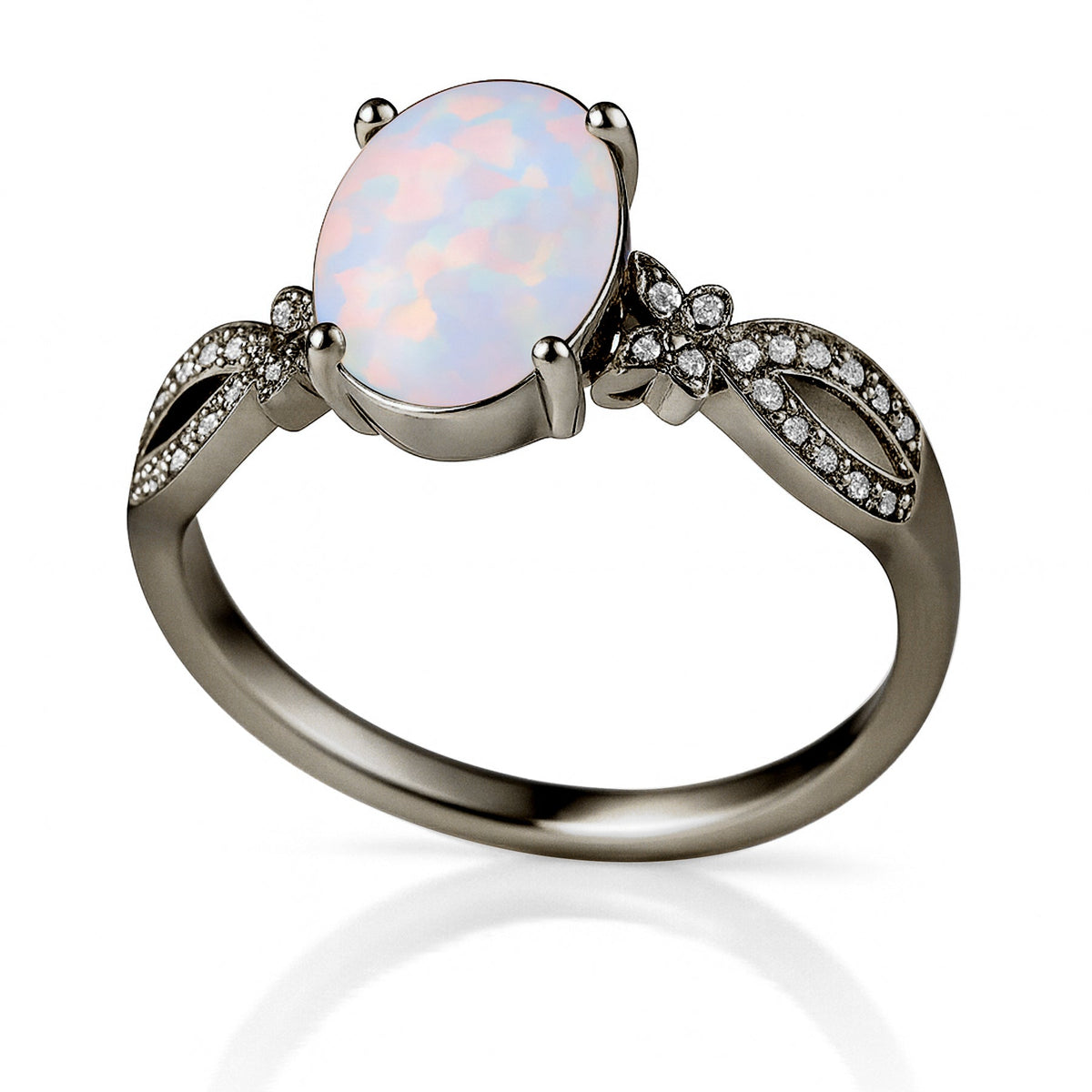 Inifnity 3.5 Ct Oval Cut Lab Created Opal Milgrain Engagement Ring