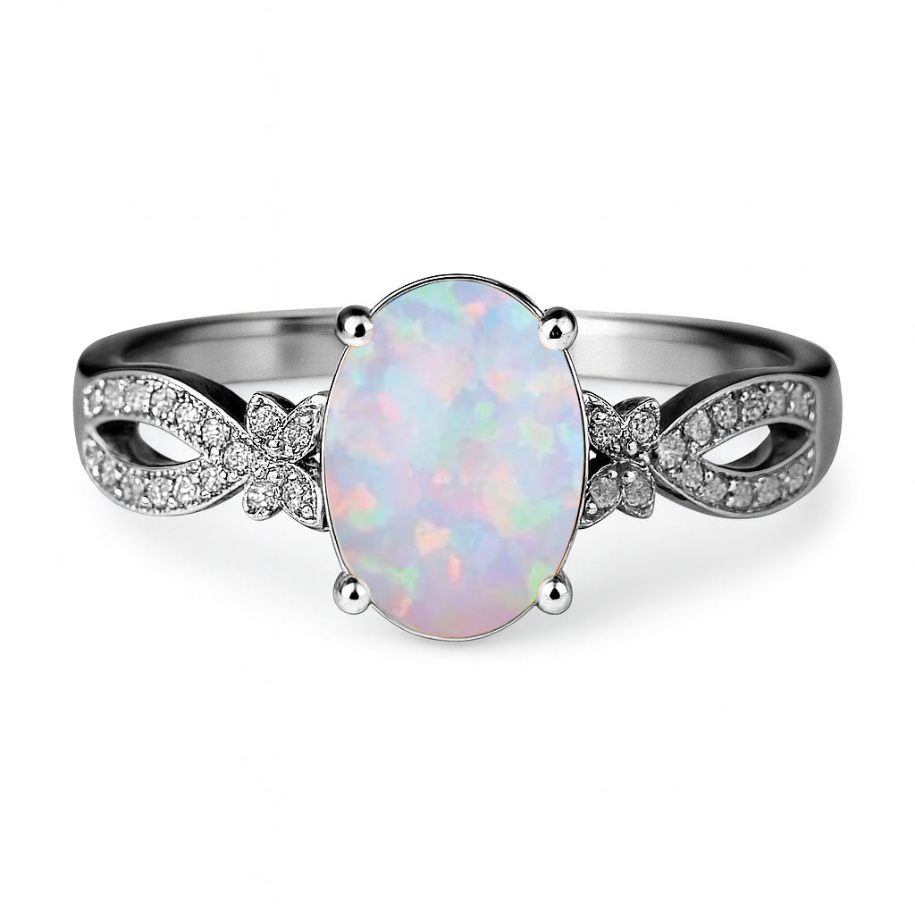 Inifnity 3.5 Ct Oval Cut Lab Created Opal Milgrain Engagement Ring