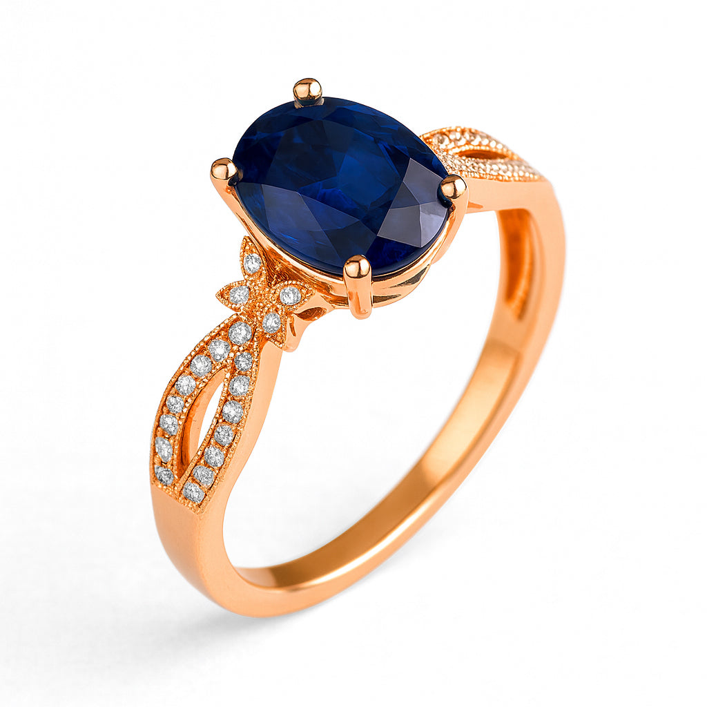 Butterfly 3.5 Ct Oval Cut Blue Sapphire Milgrain Engagement Ring