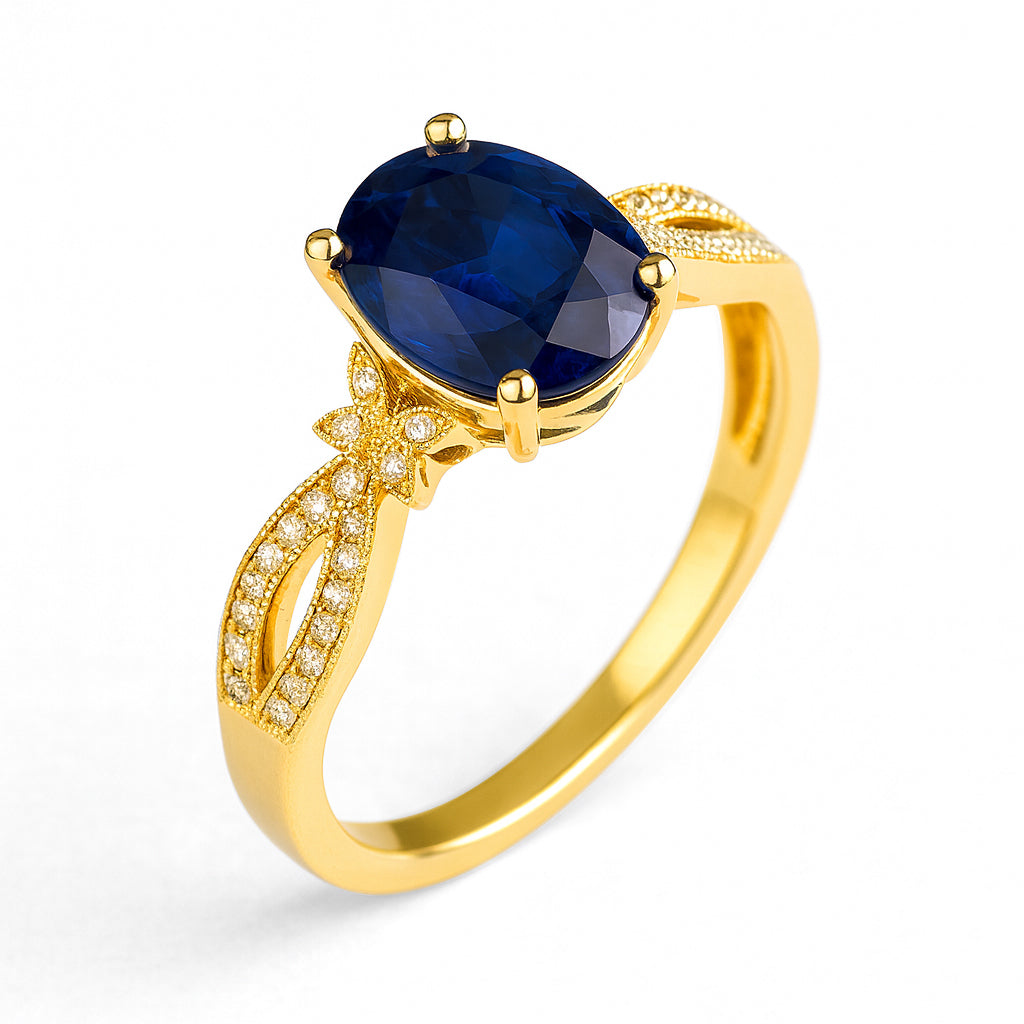 Butterfly 3.5 Ct Oval Cut Blue Sapphire Milgrain Engagement Ring