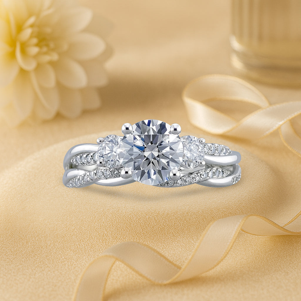2 Ct Round Lab Diamond Twist Three Stone Bridal Set