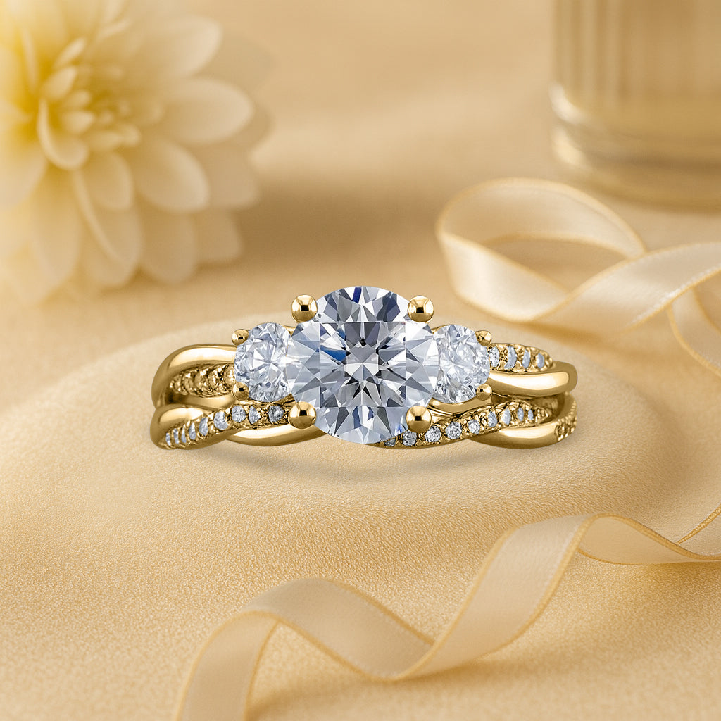 2 Ct Round Lab Diamond Twist Three Stone Bridal Set