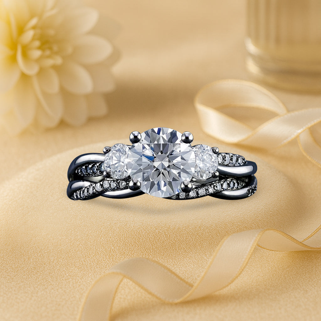 2 Ct Round Lab Diamond Twist Three Stone Bridal Set