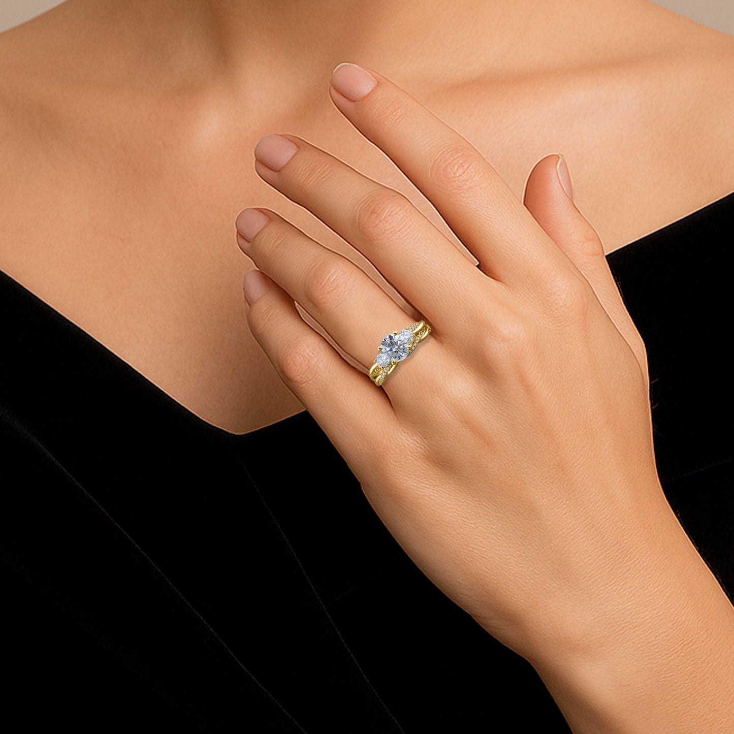 2 Ct Round Lab Diamond Twist Three Stone Bridal Set