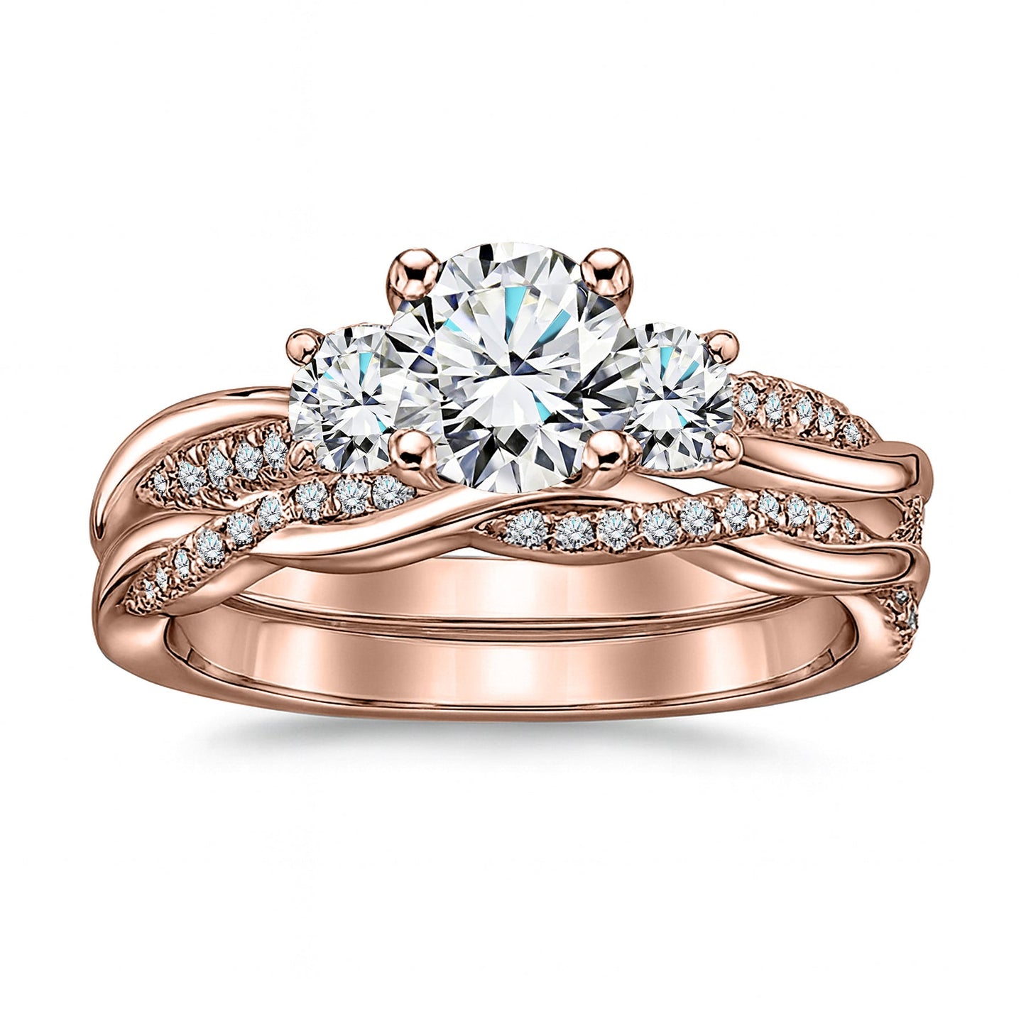 2 Ct Round Lab Diamond Twist Three Stone Bridal Set