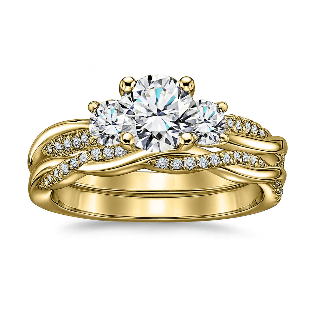 2 Ct Round Lab Diamond Twist Three Stone Bridal Set
