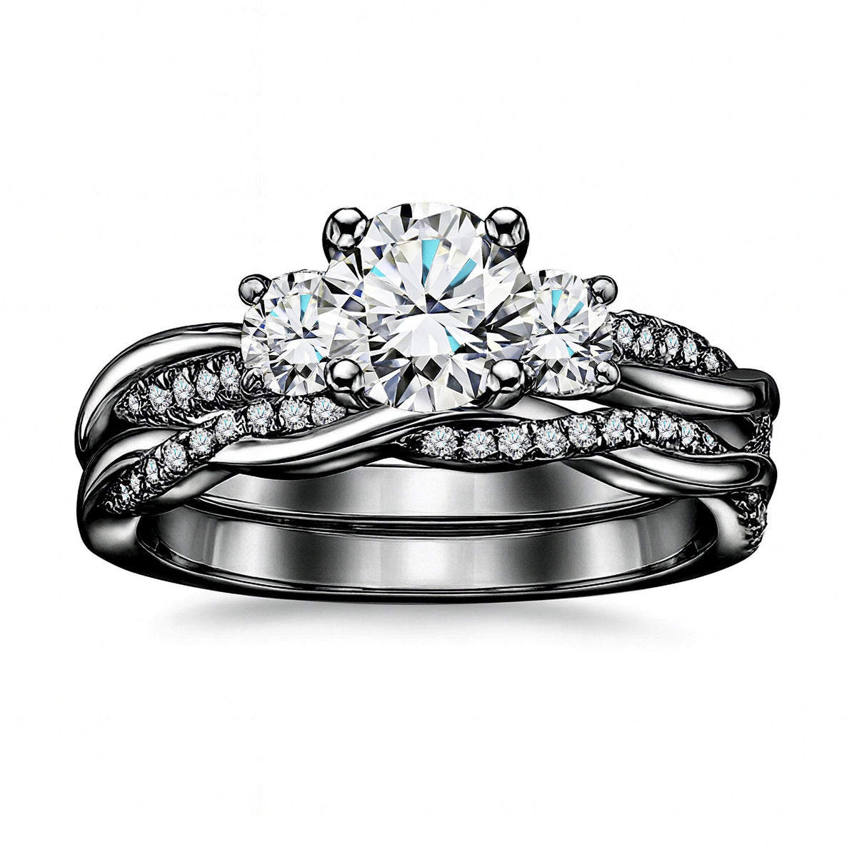 2 Ct Round Lab Diamond Twist Three Stone Bridal Set