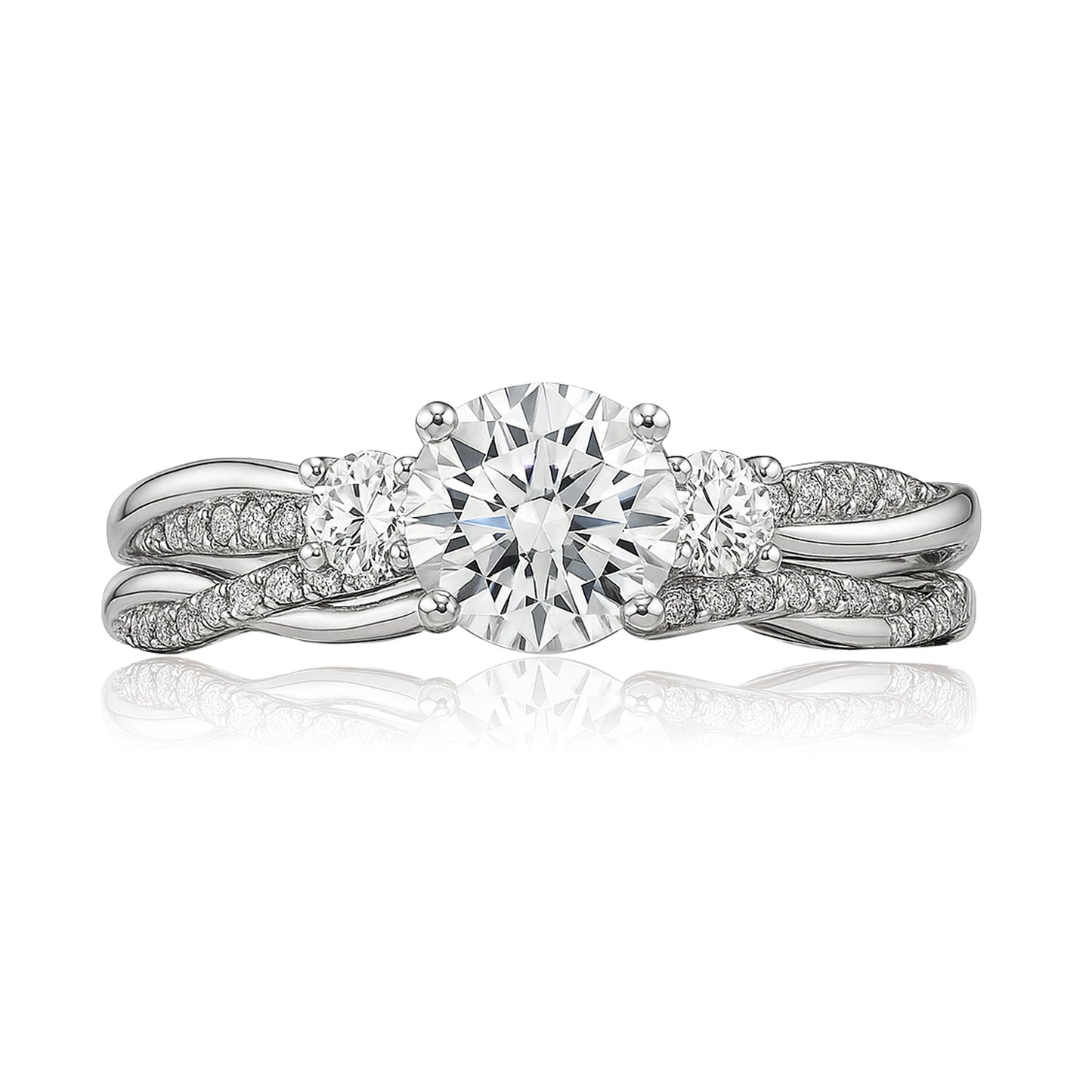 2 Ct Round Lab Diamond Twist Three Stone Bridal Set