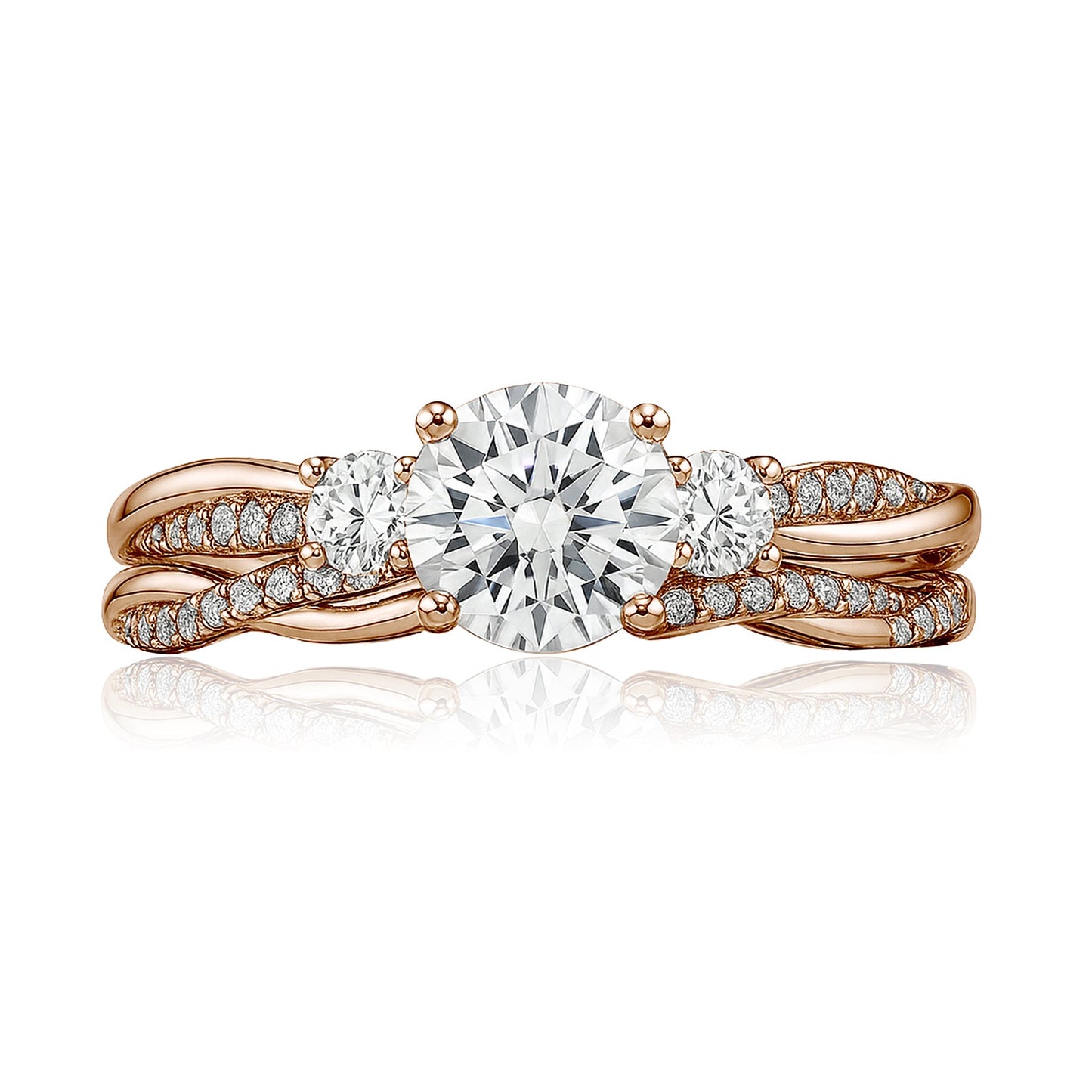 2 Ct Round Lab Diamond Twist Three Stone Bridal Set
