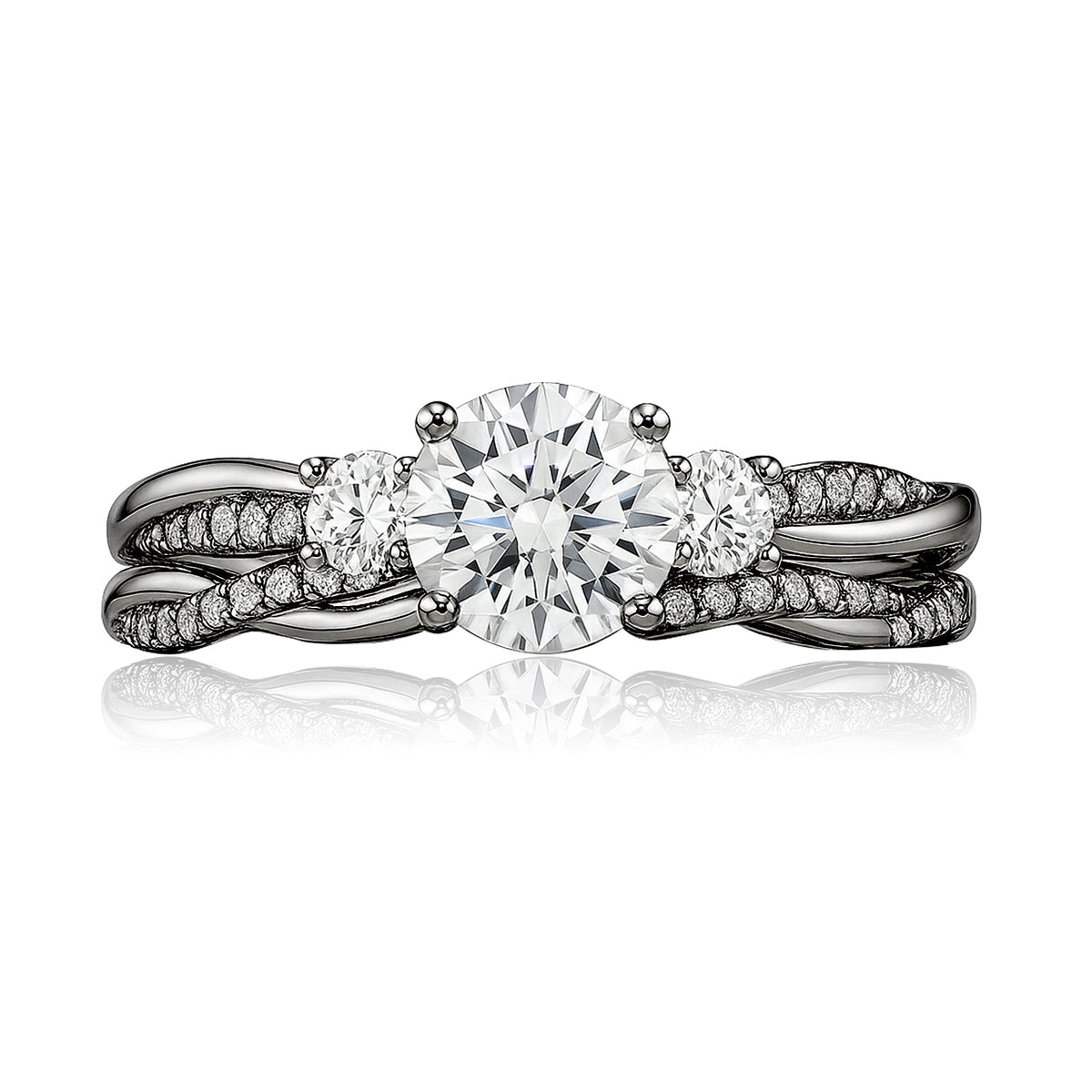 2 Ct Round Lab Diamond Twist Three Stone Bridal Set