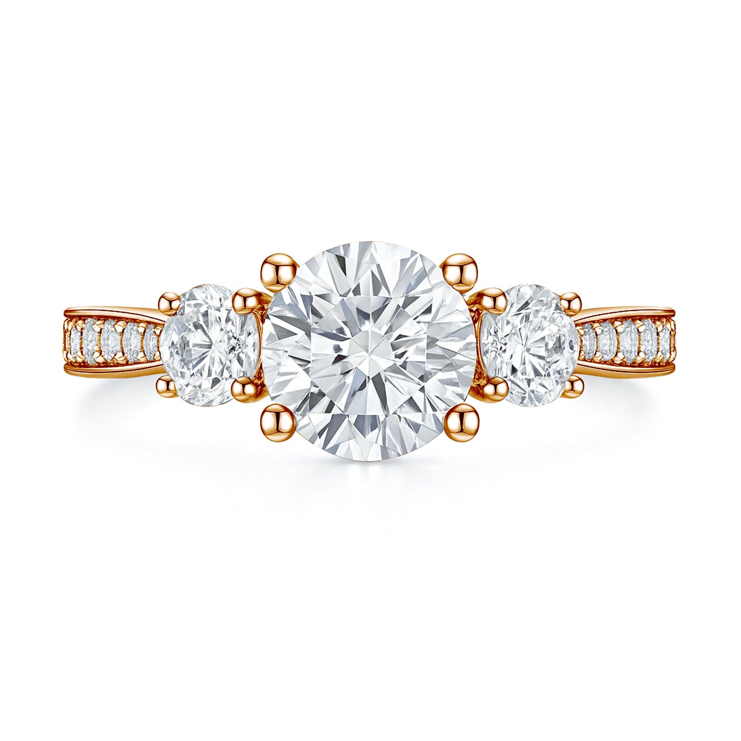 2.25 Ct Round Lab Diamond Three Stone Pave Engagement Ring