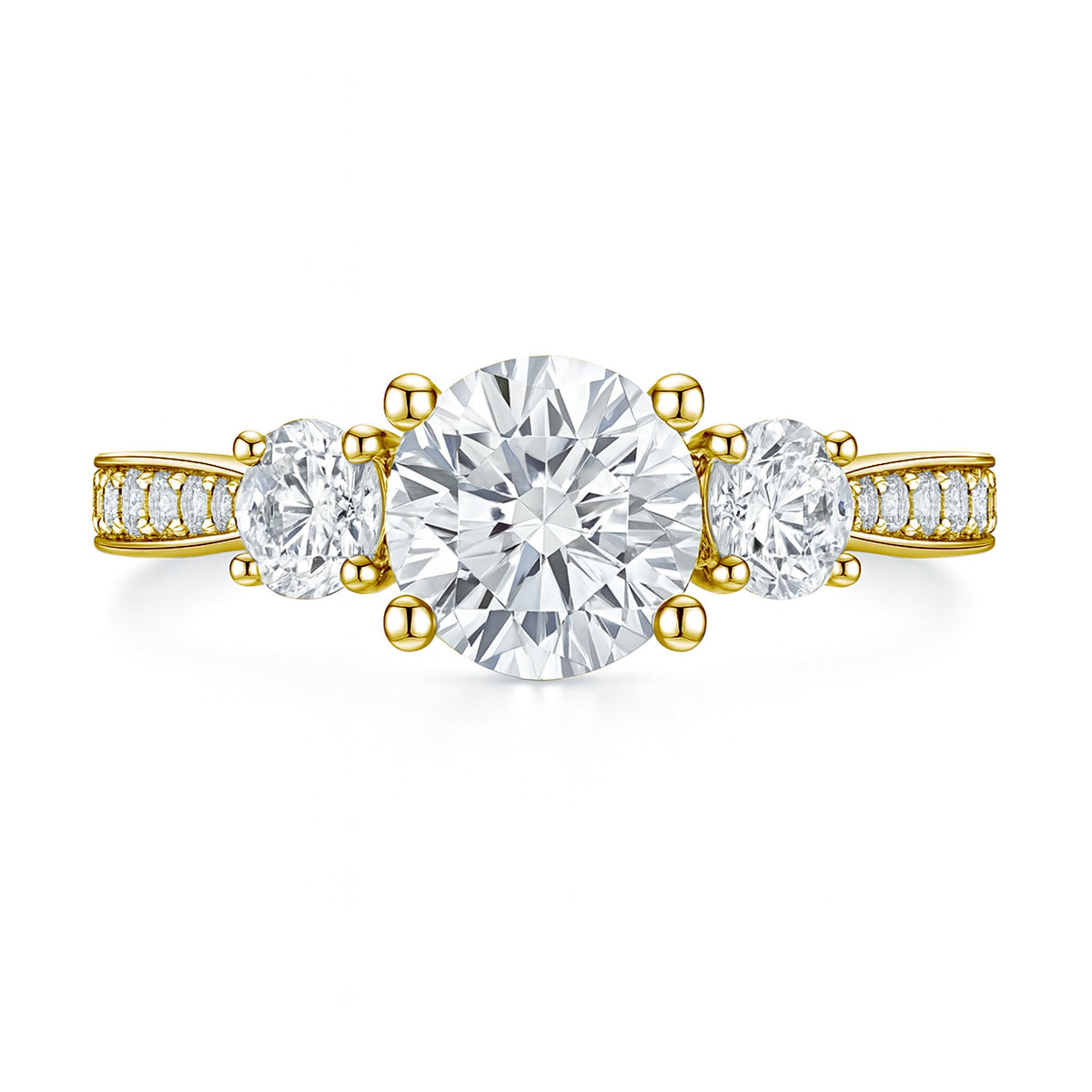 2.25 Ct Round Lab Diamond Three Stone Pave Engagement Ring