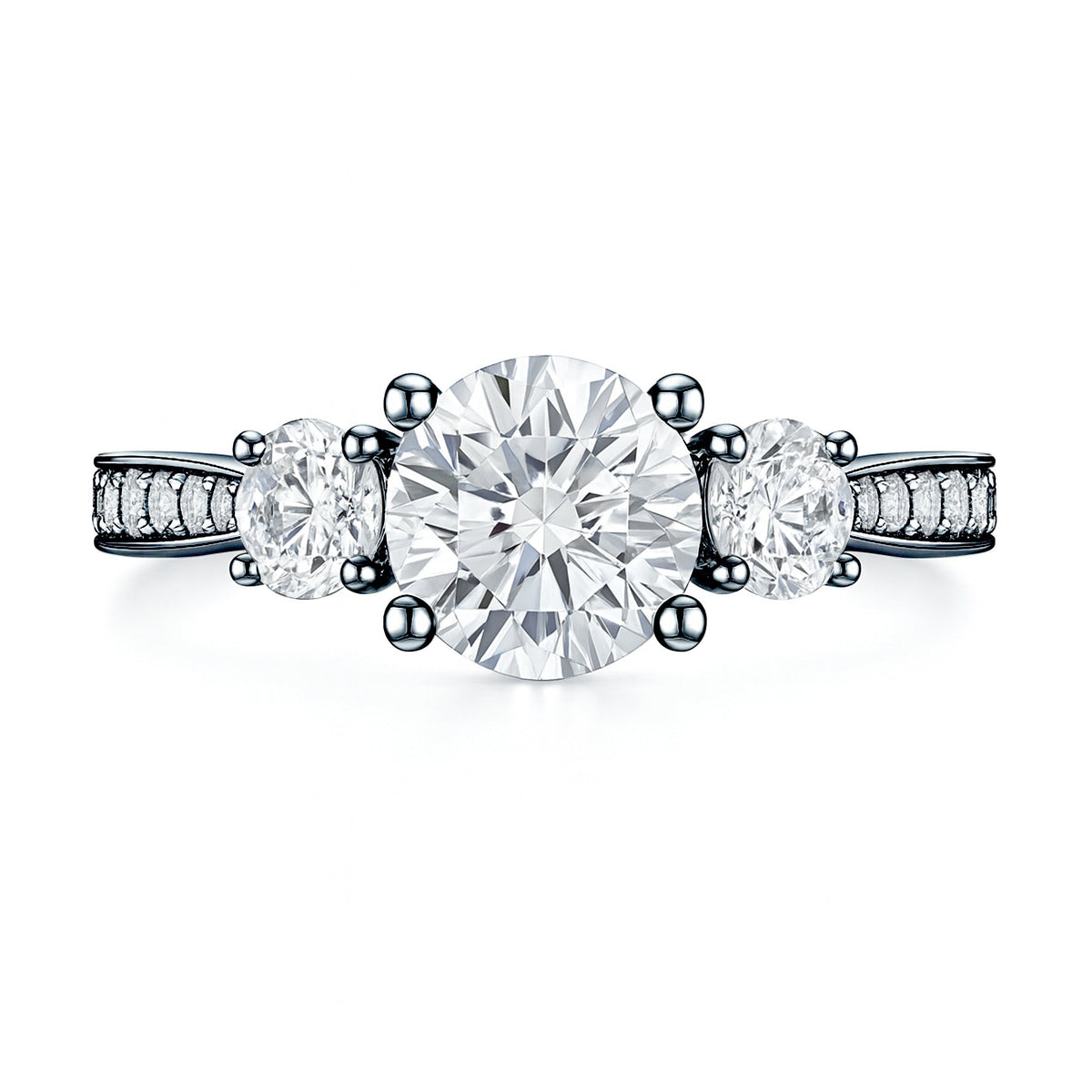 2.25 Ct Round Lab Diamond Three Stone Pave Engagement Ring