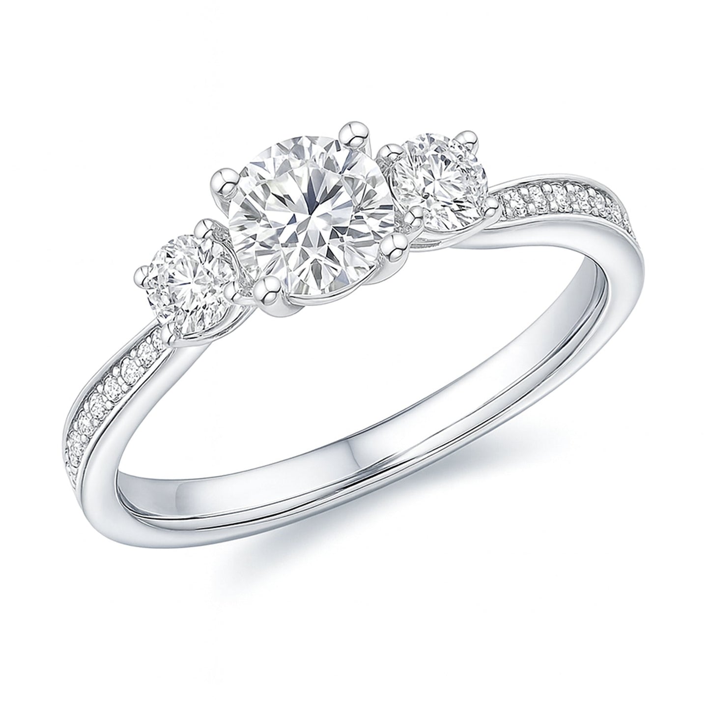 2.25 Ct Round Lab Diamond Three Stone Pave Engagement Ring