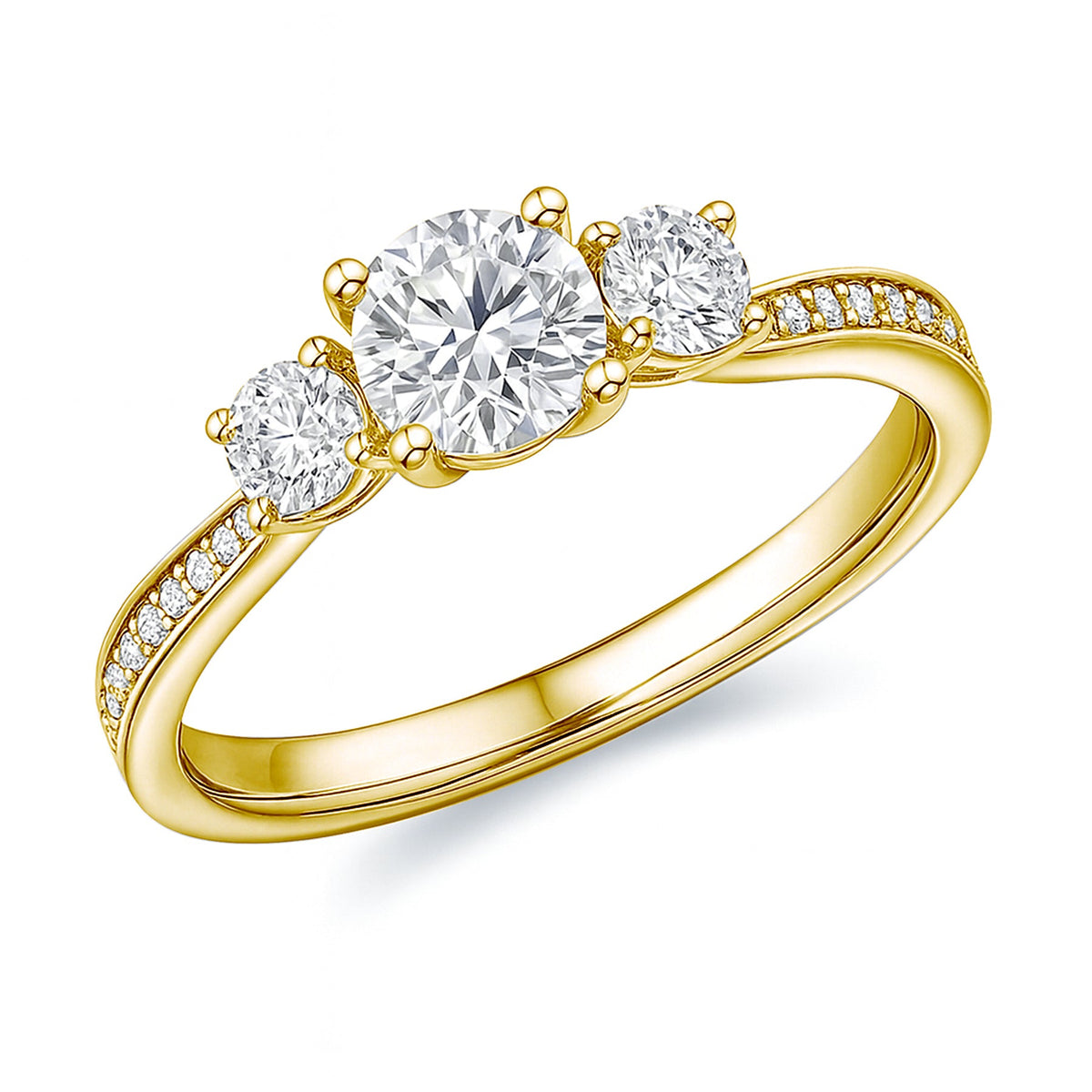 2.25 Ct Round Lab Diamond Three Stone Pave Engagement Ring