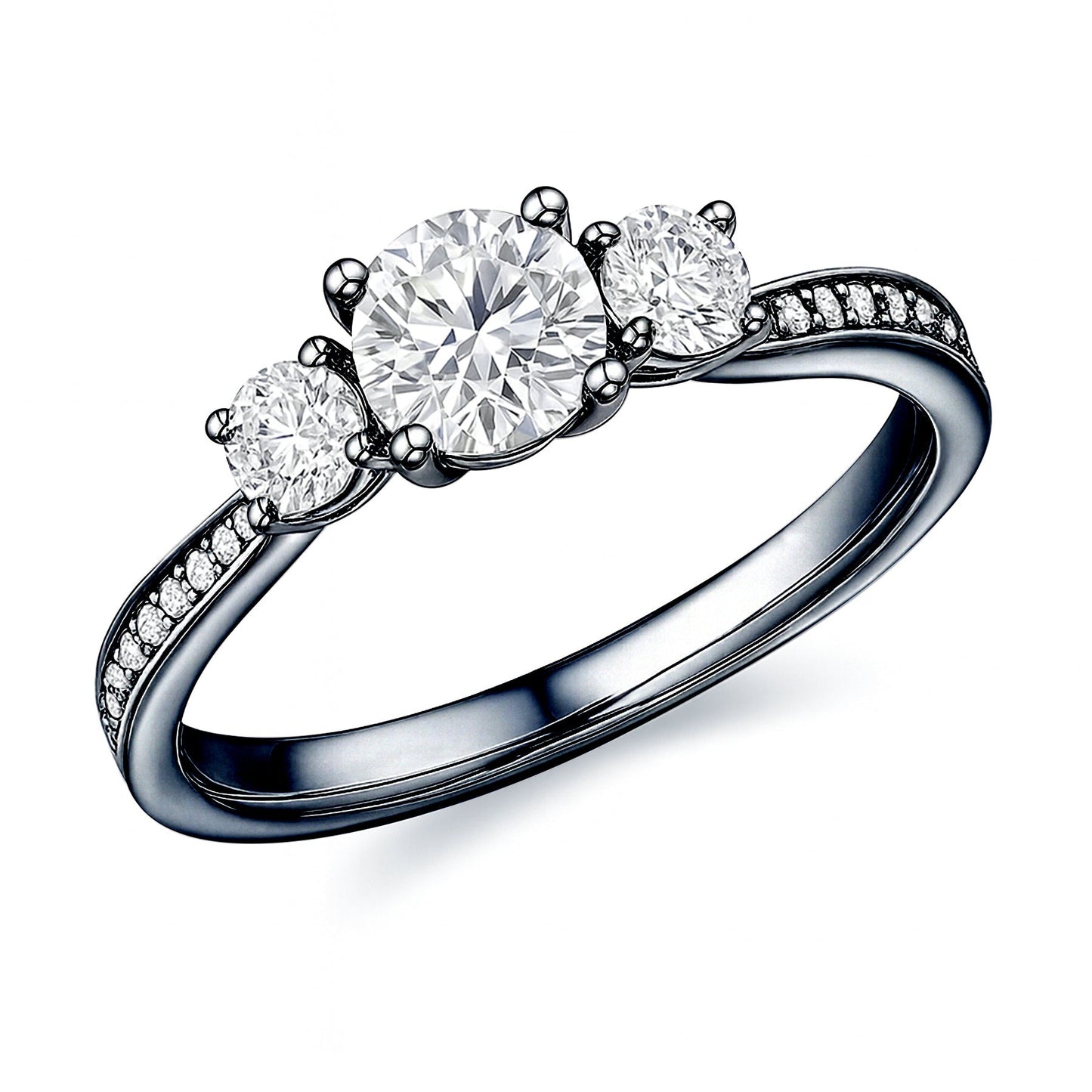 2.25 Ct Round Lab Diamond Three Stone Pave Engagement Ring