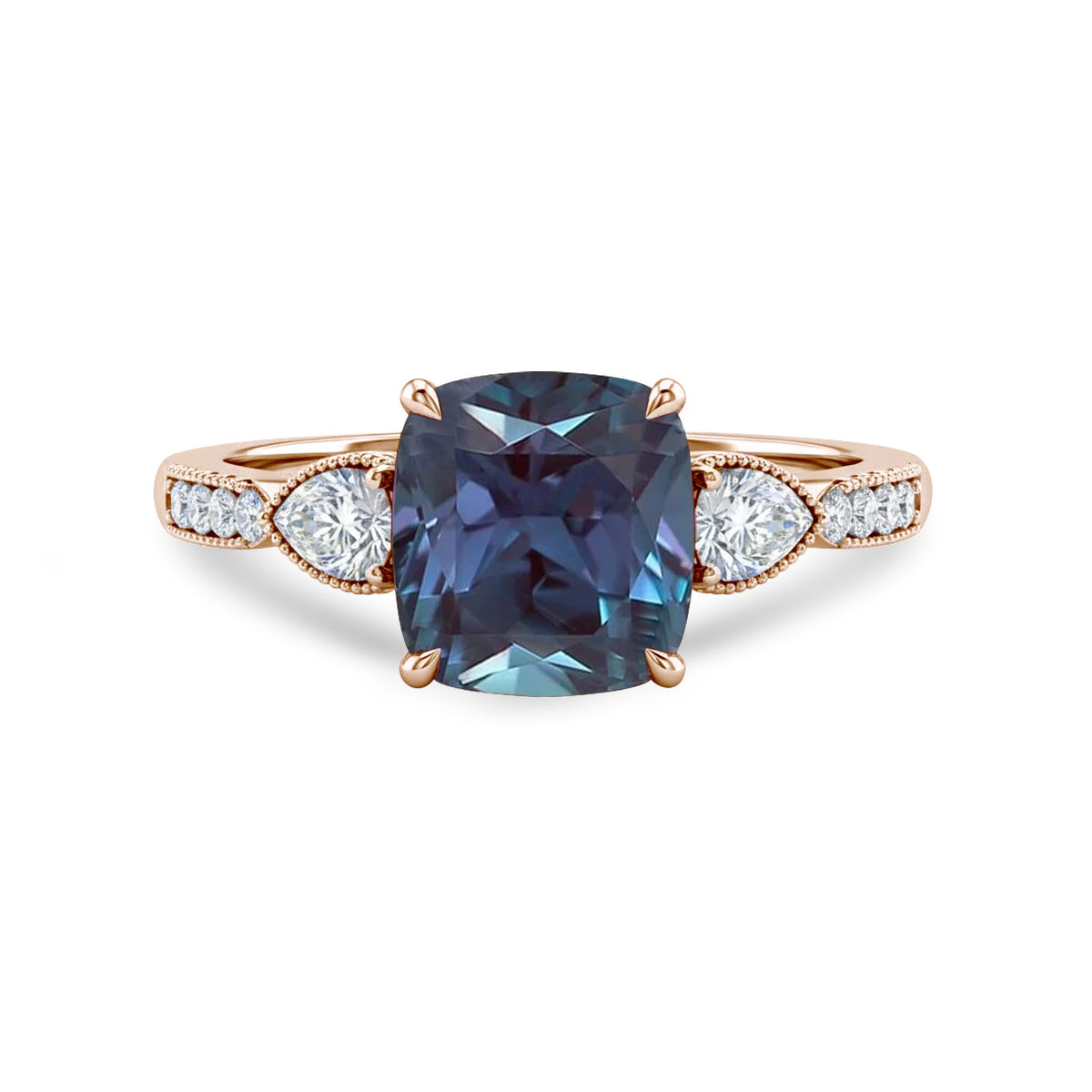 1.35 Ct Cushion Lab Alexandrite Vintage Engagement Ring