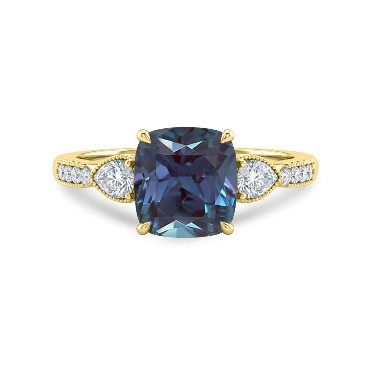 1.35 Ct Cushion Lab Alexandrite Vintage Engagement Ring