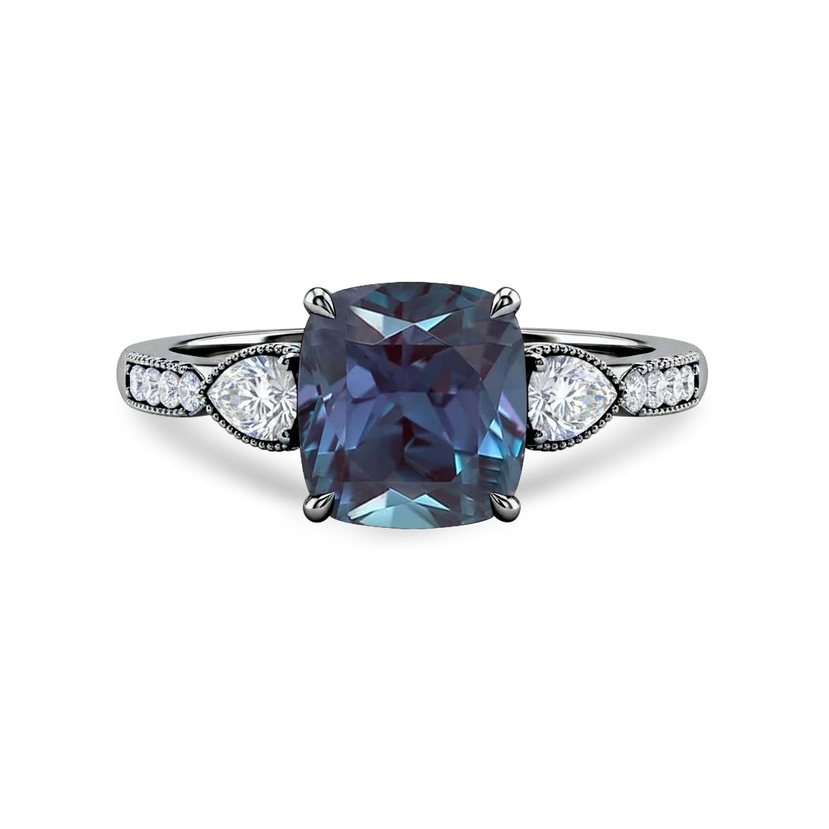 1.35 Ct Cushion Lab Alexandrite Vintage Engagement Ring