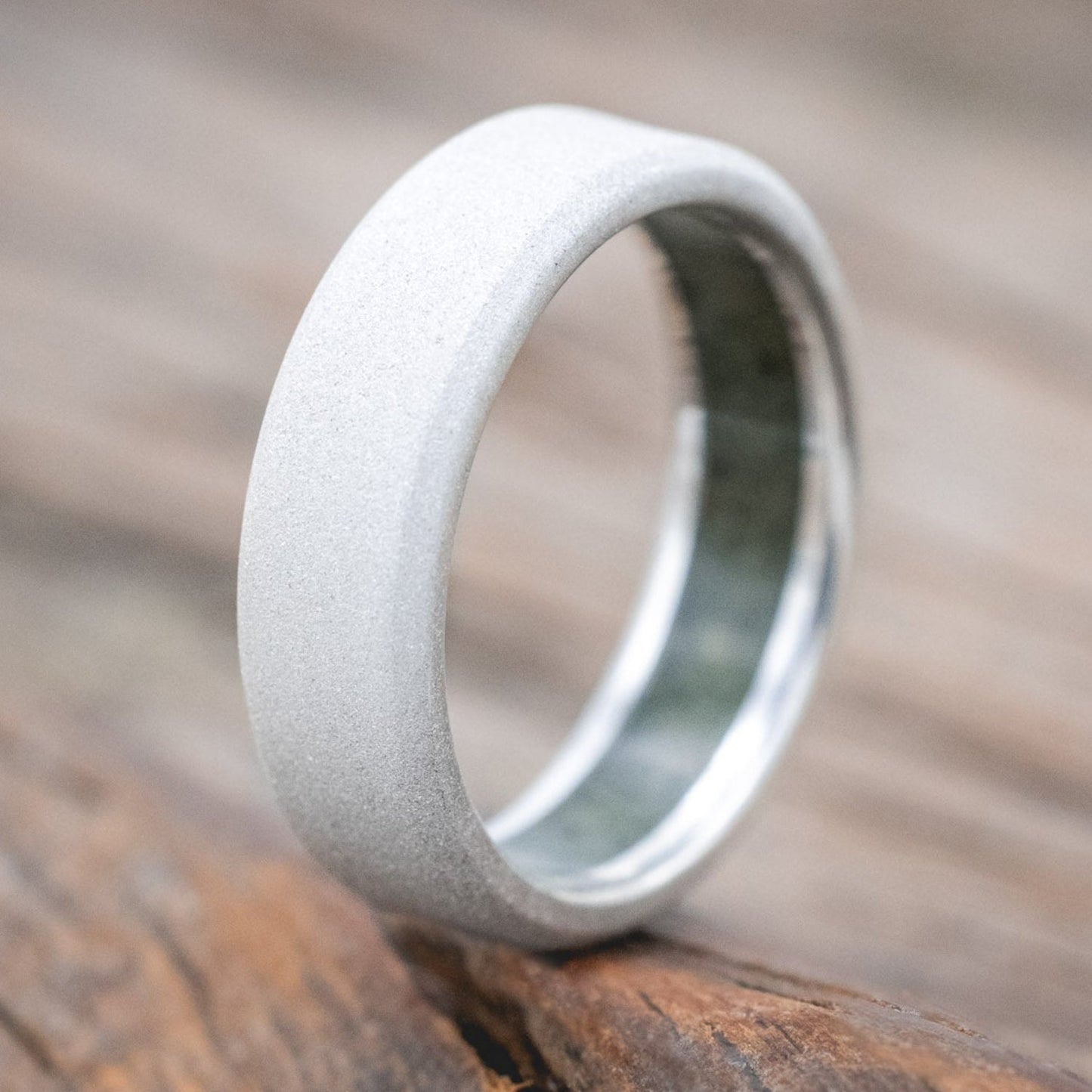 "Hyperion" - Crushed Moss Agate Lined Wedding Band With Custom Finish