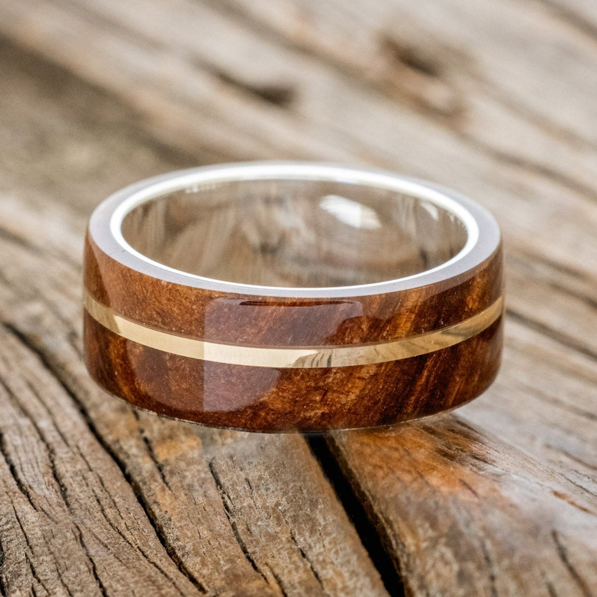 "Golden" - Redwood & 14K Gold Inlay Wedding Band
