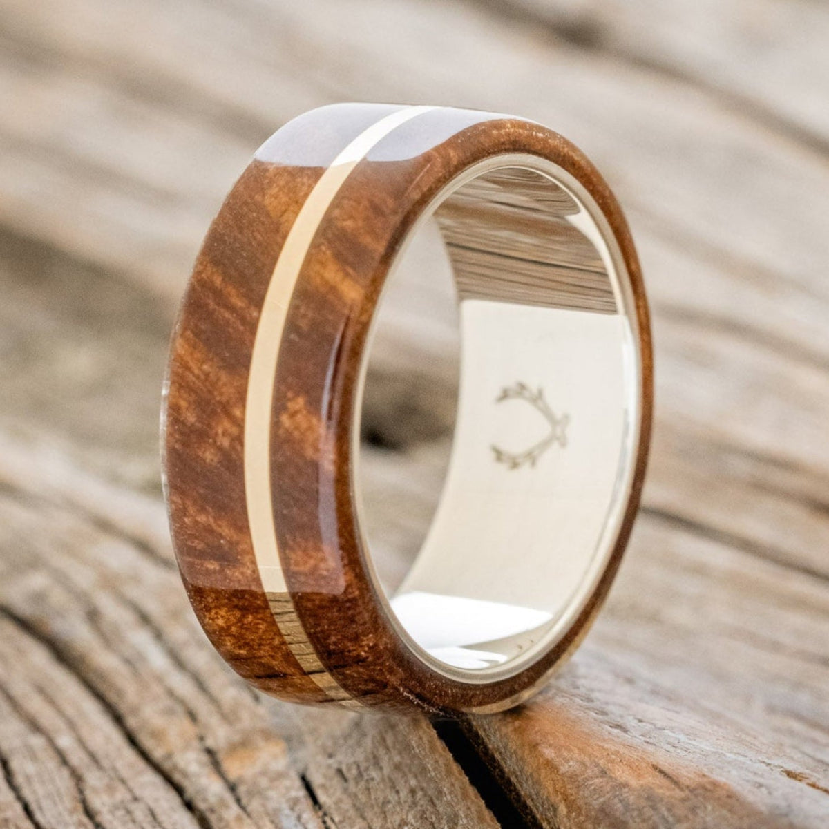 "Golden" - Redwood & 14K Gold Inlay Wedding Band