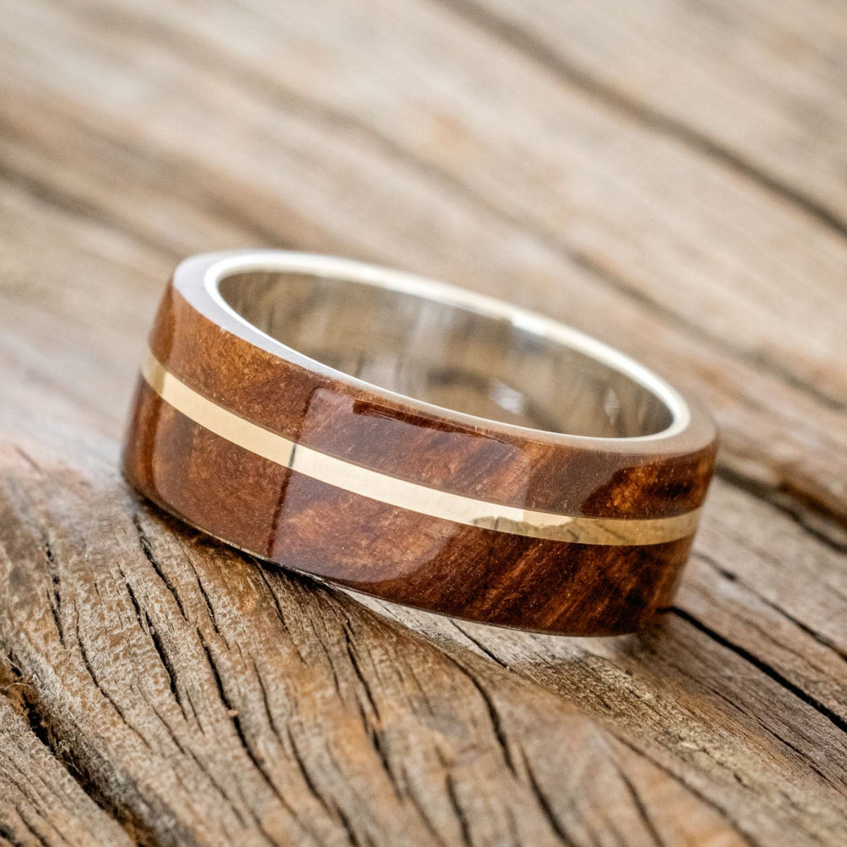 "Golden" - Redwood & 14K Gold Inlay Wedding Band