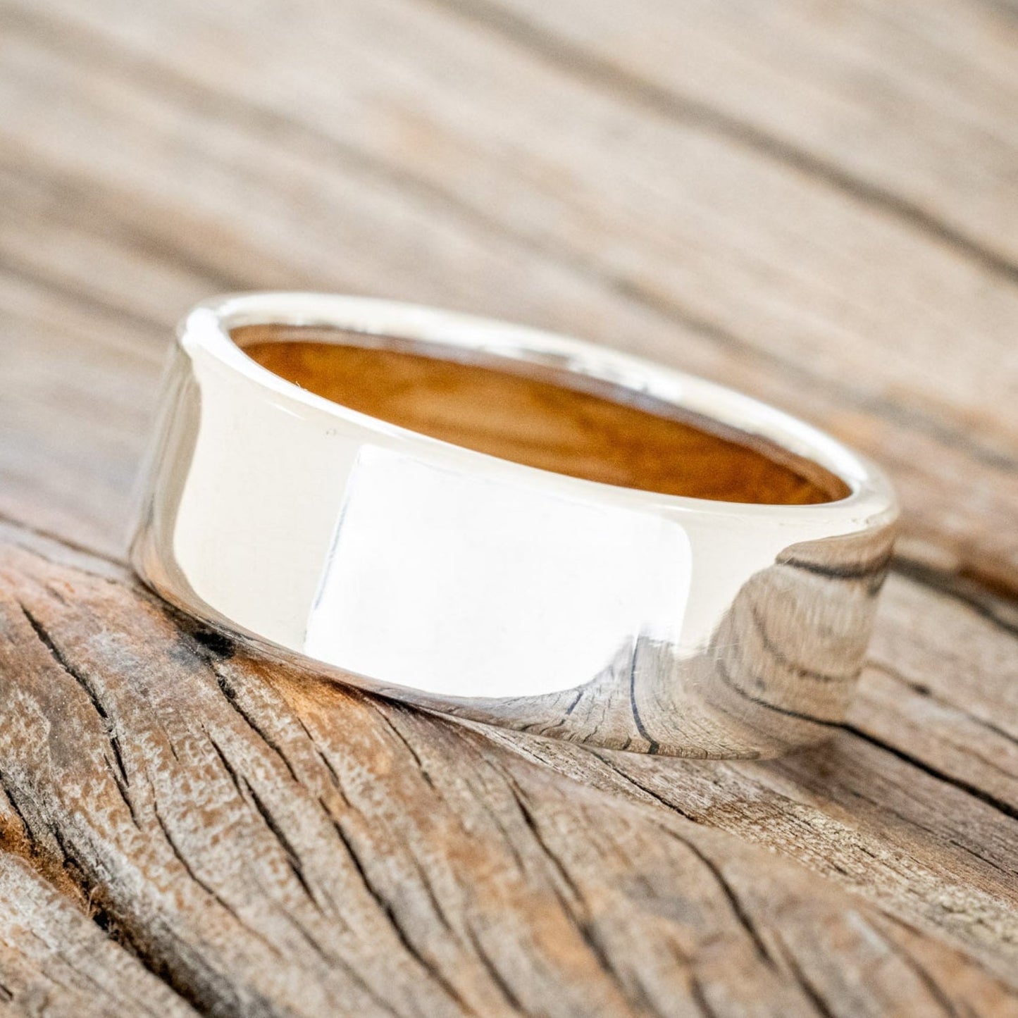 "Hyperion" - Whiskey Barrel Lined Wedding Band With Custom Finish