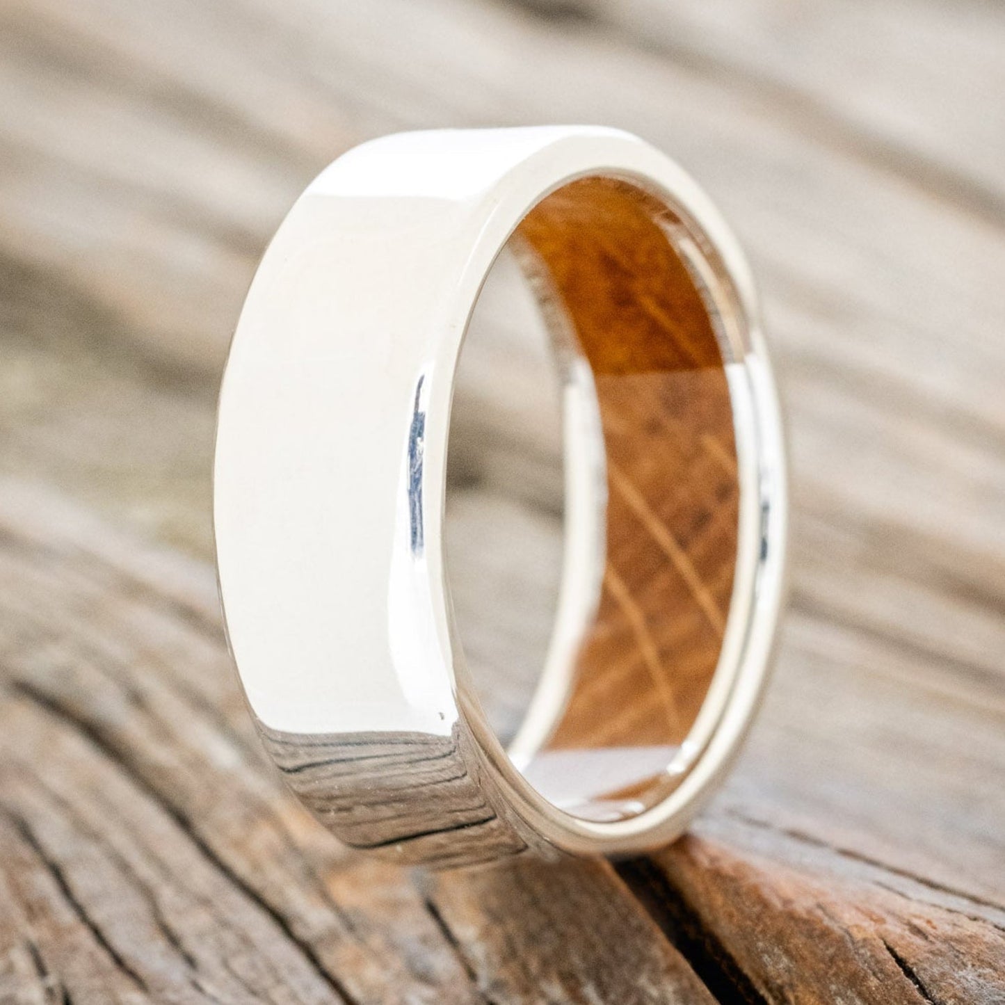 "Hyperion" - Whiskey Barrel Lined Wedding Band With Custom Finish