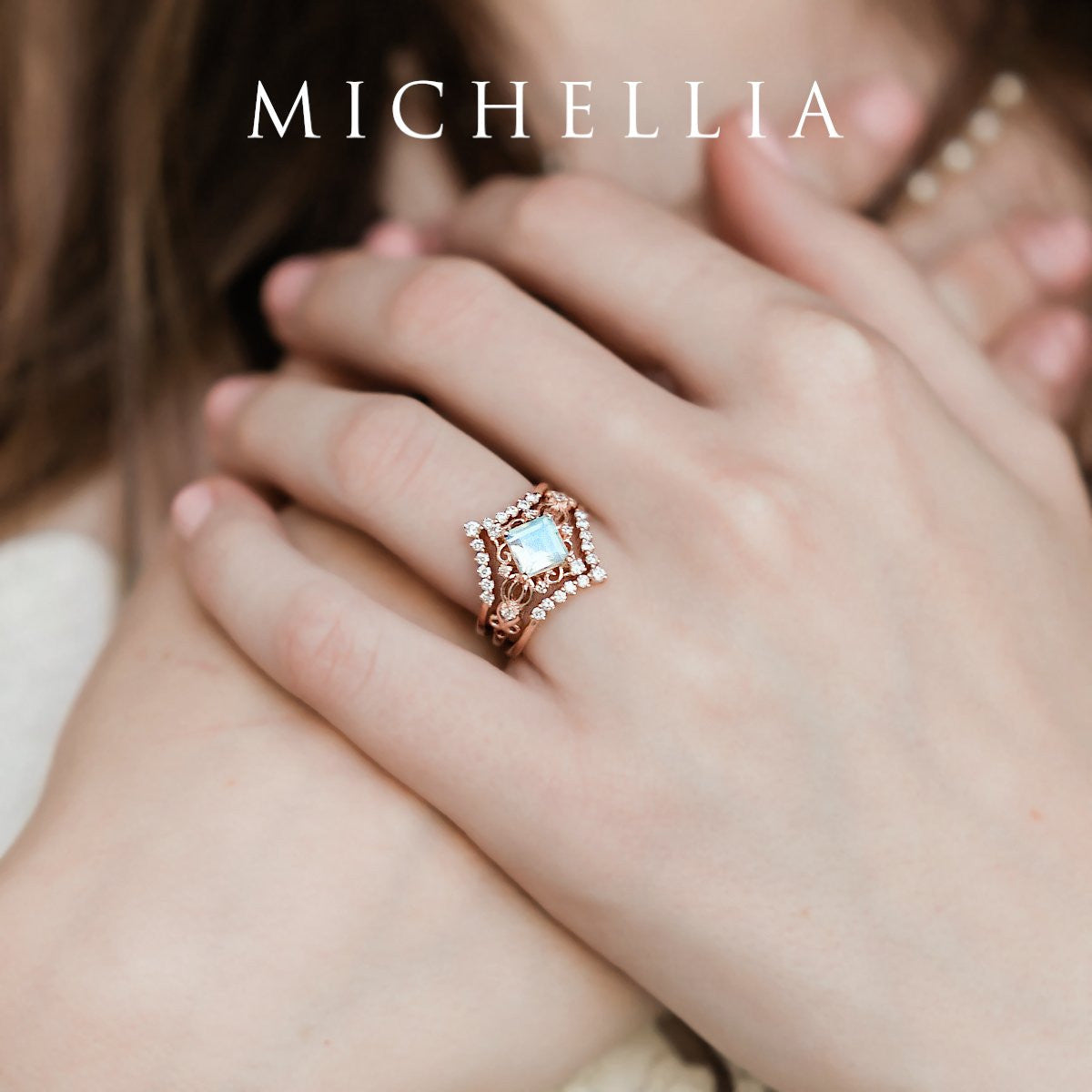 [Elsa] Vintage Square Princess Cut Engagement Ring in Lab Blue Sapphire