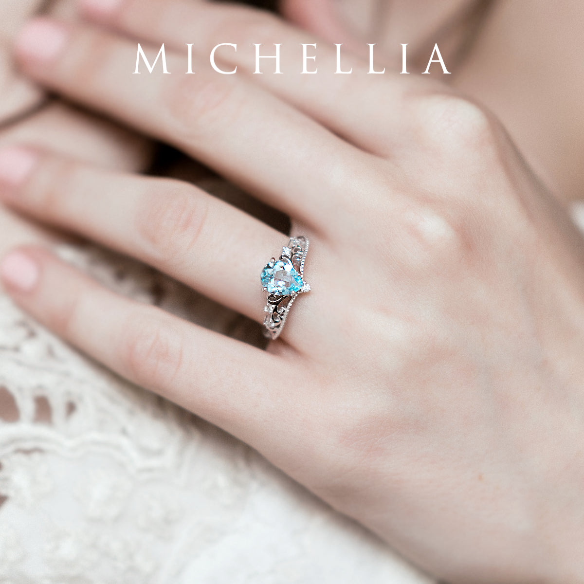 [Veronica] Vintage Crown Pear Engagement Ring in Aquamarine