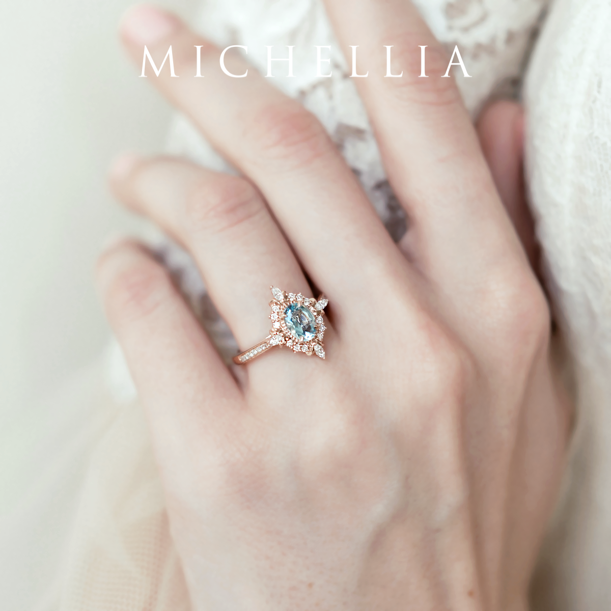 [Alessandra] Art Deco Oval Cut Ring in Aquamarine