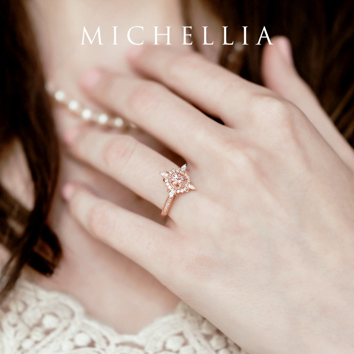 [Astrid] Art Deco Petite Engagement Ring in Morganite