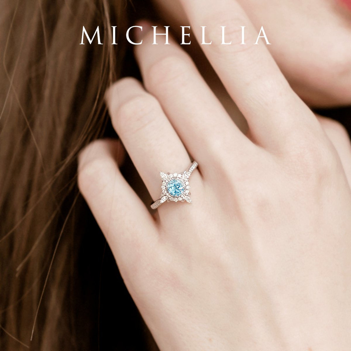 [Astrid] Art Deco Petite Engagement Ring in Aquamarine